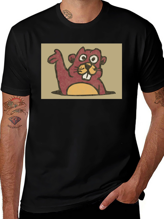 Cute Beaver Graphic Tee - Black