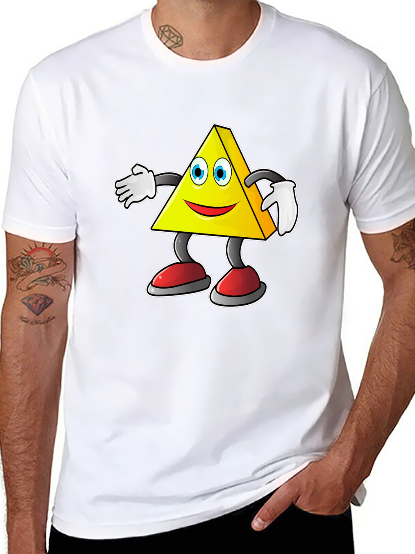 Cartoon Triangle Character Graphic Tee - Black