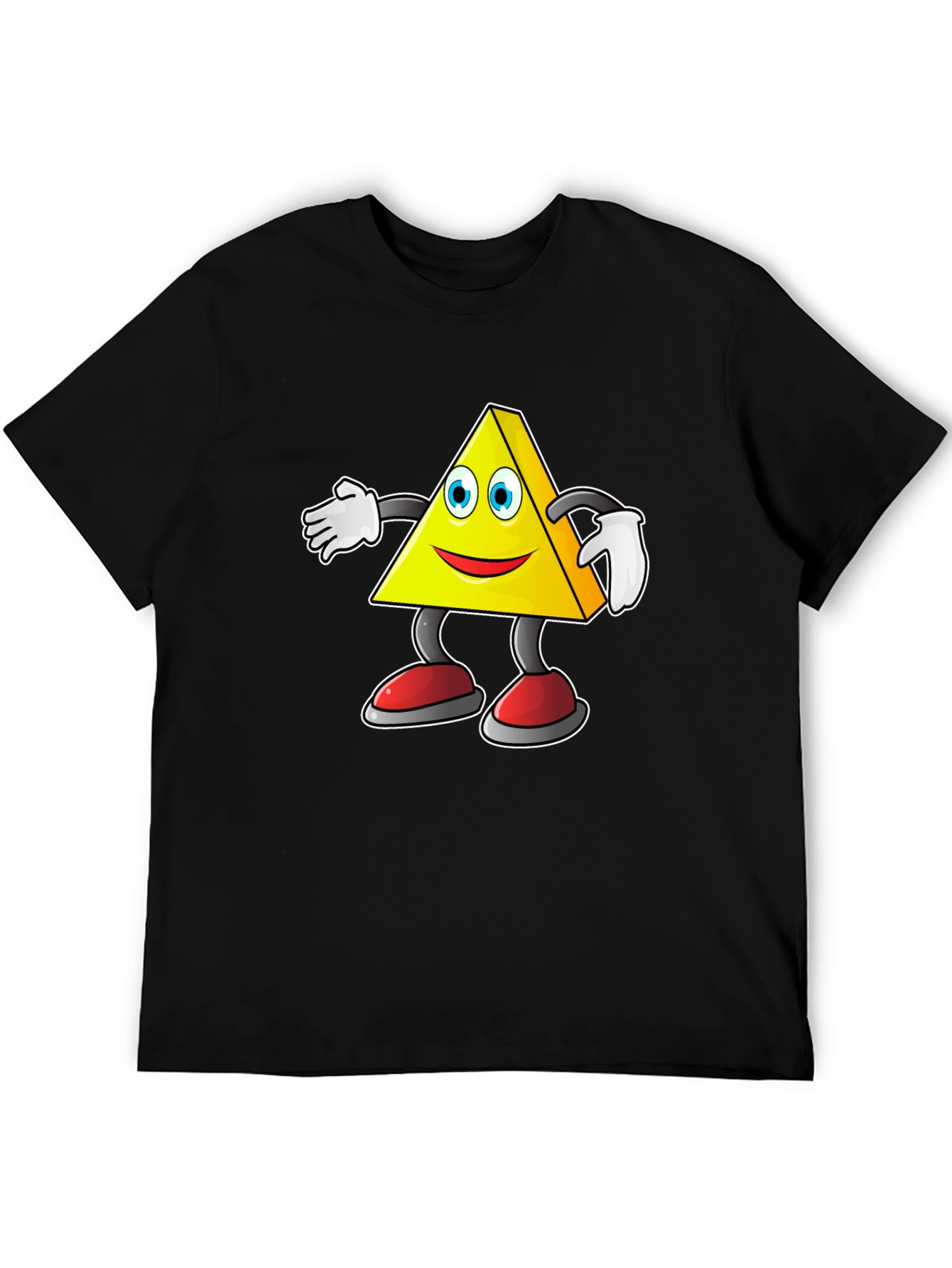 Cartoon Triangle Character Graphic Tee - Black
