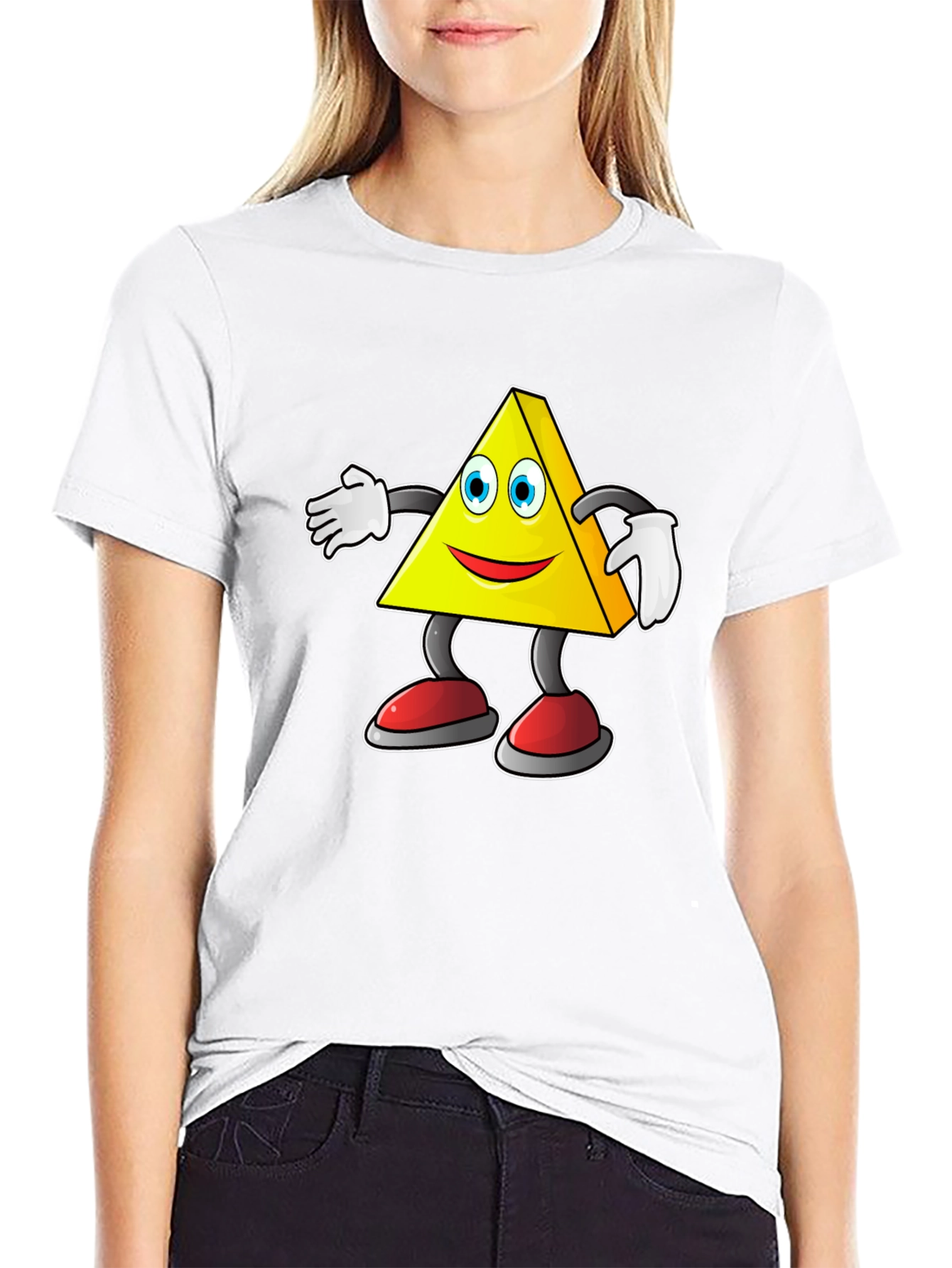 Cartoon Triangle Character Graphic Tee - Black
