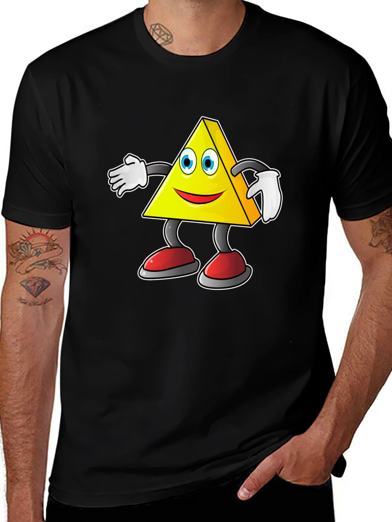 Cartoon Triangle Character Graphic Tee - Black