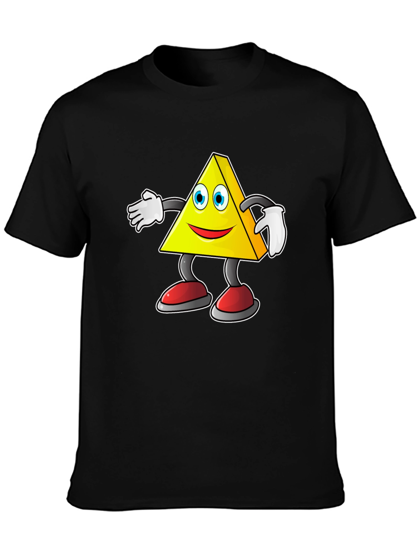 Cartoon Triangle Character Graphic Tee - Black