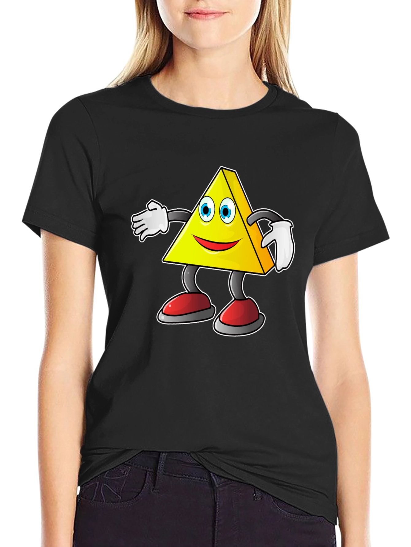 Cartoon Triangle Character Graphic Tee - Black