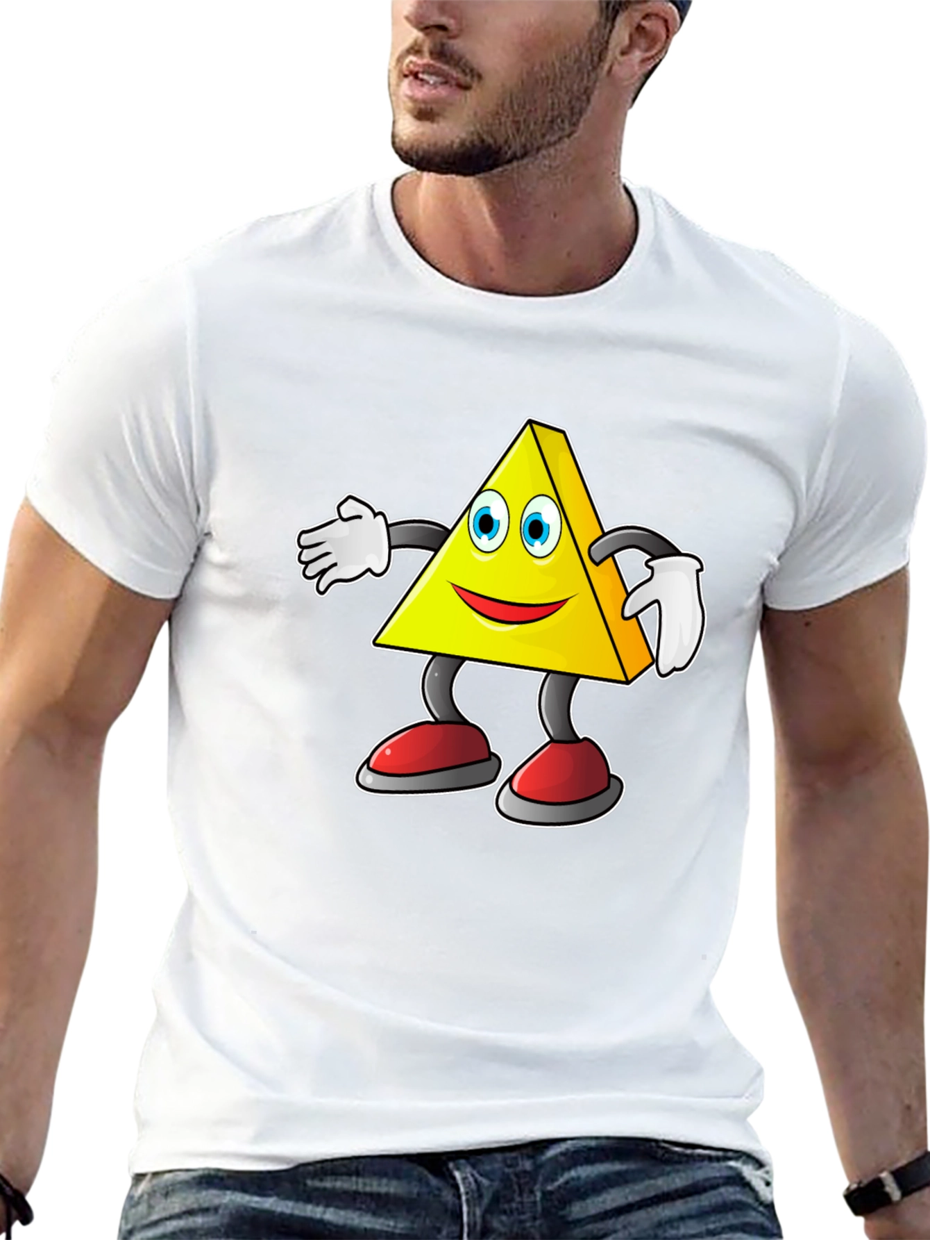 Cartoon Triangle Character Graphic Tee - Black
