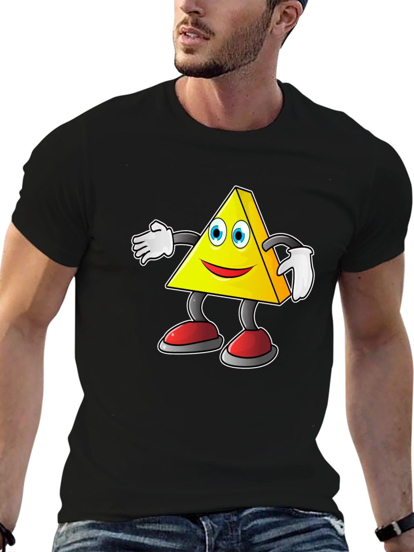 Cartoon Triangle Character Graphic Tee - Black