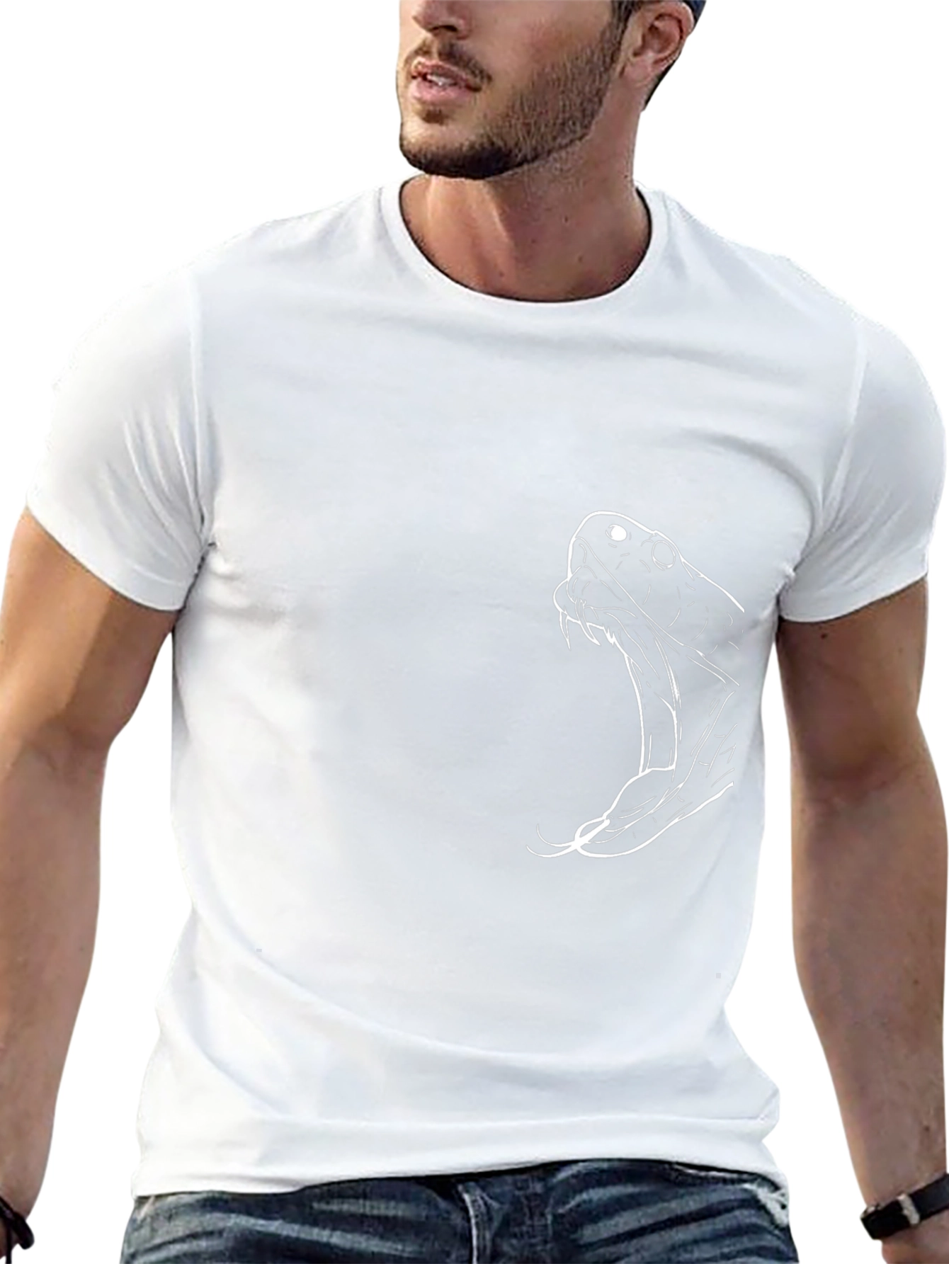 Mens Black T-Shirt with Snake Graphic