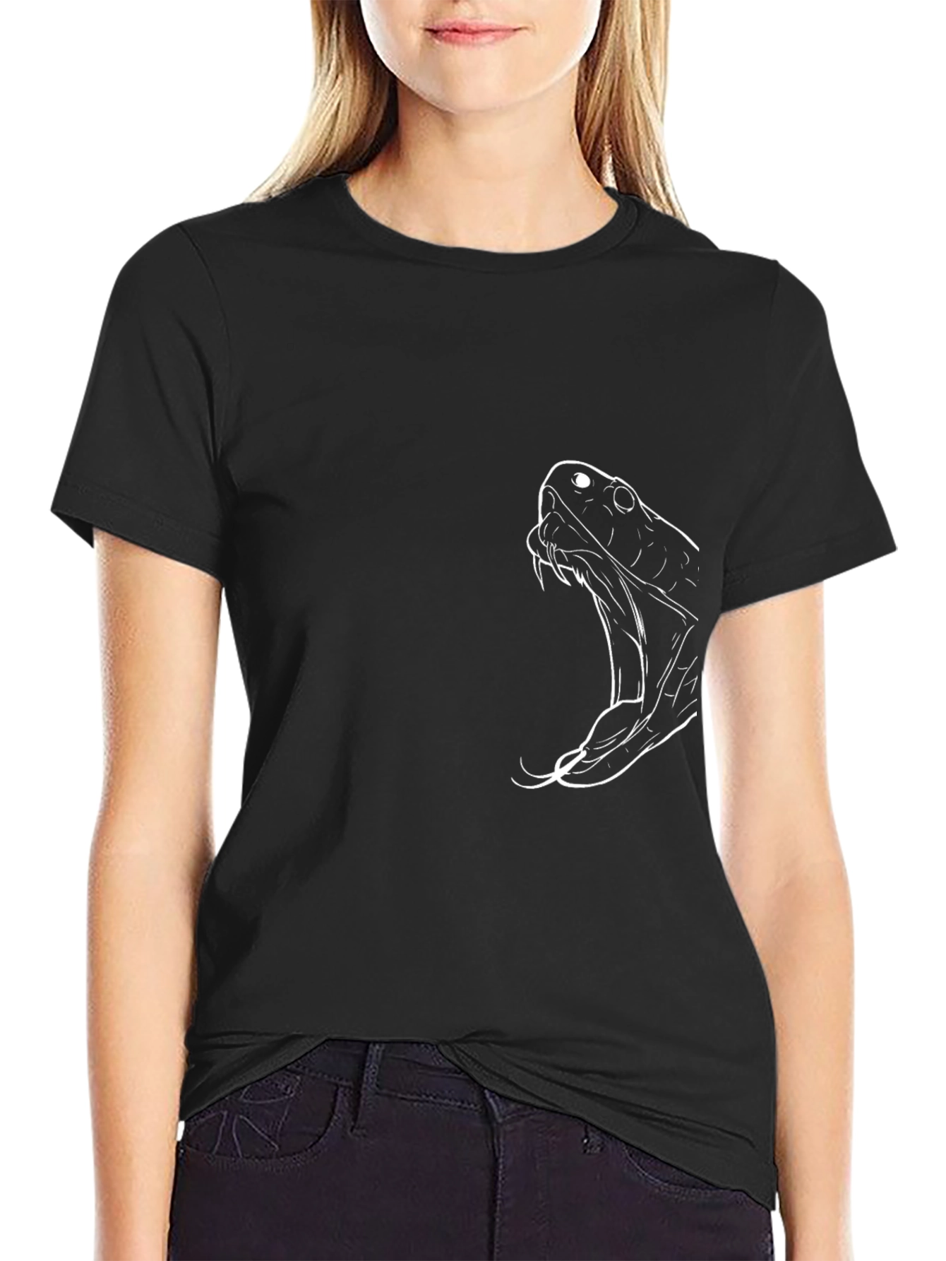 Mens Black T-Shirt with Snake Graphic
