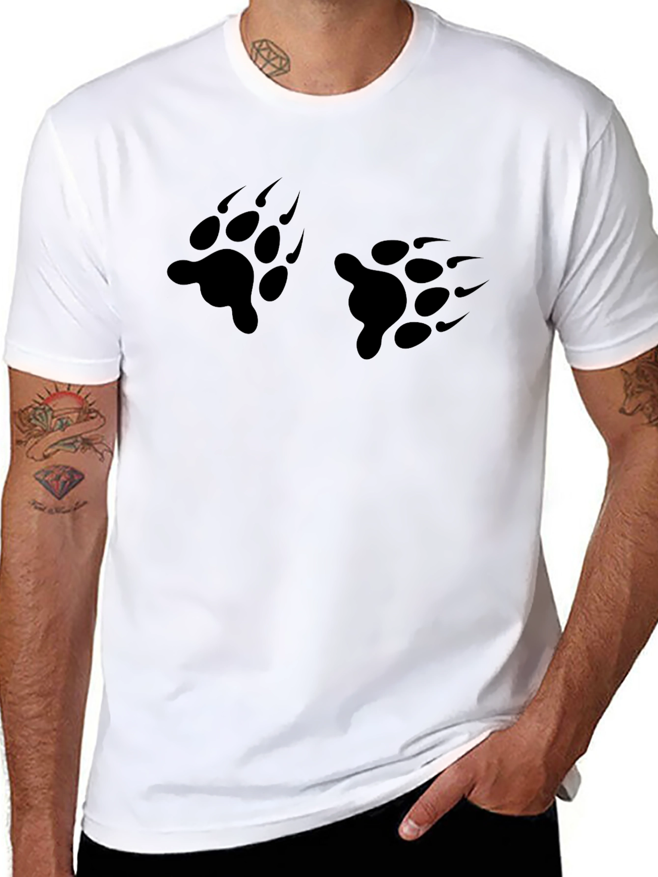 Mens Black Bear Paw Print T-Shirt