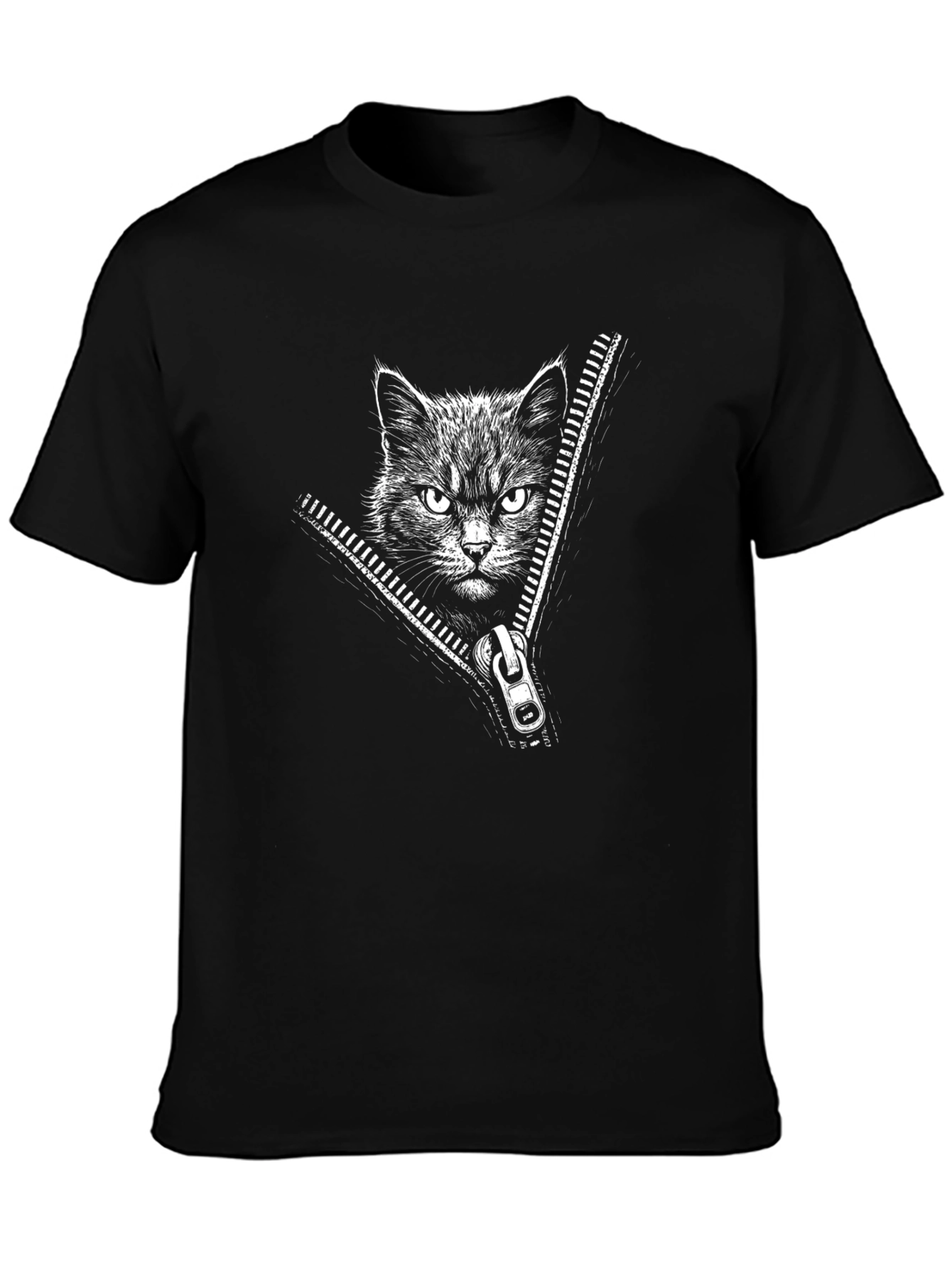 Black Cat Zipper T-Shirt - Mens Graphic Tee