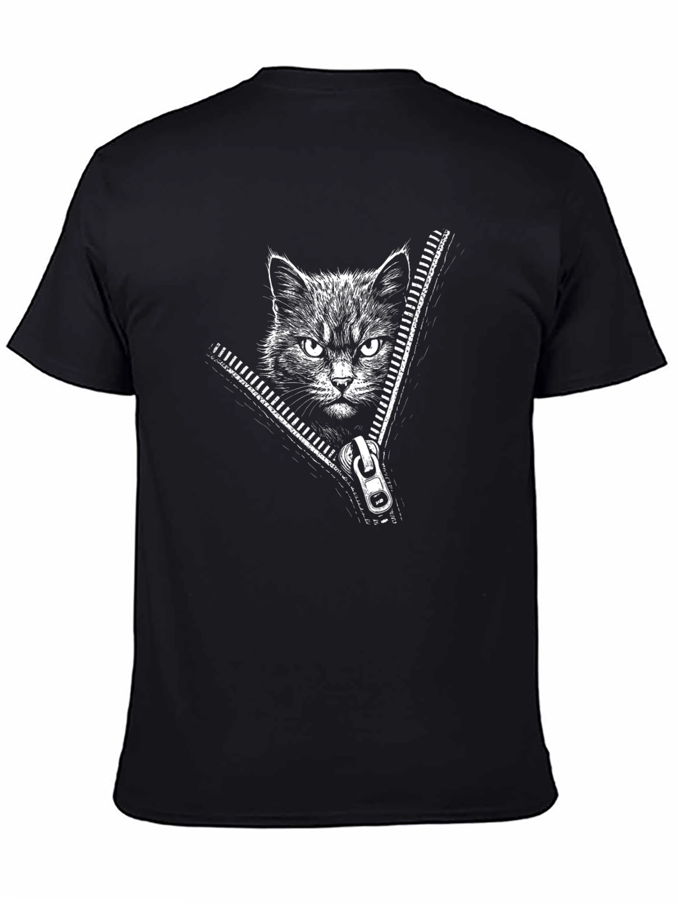 Black Cat Zipper T-Shirt - Mens Graphic Tee