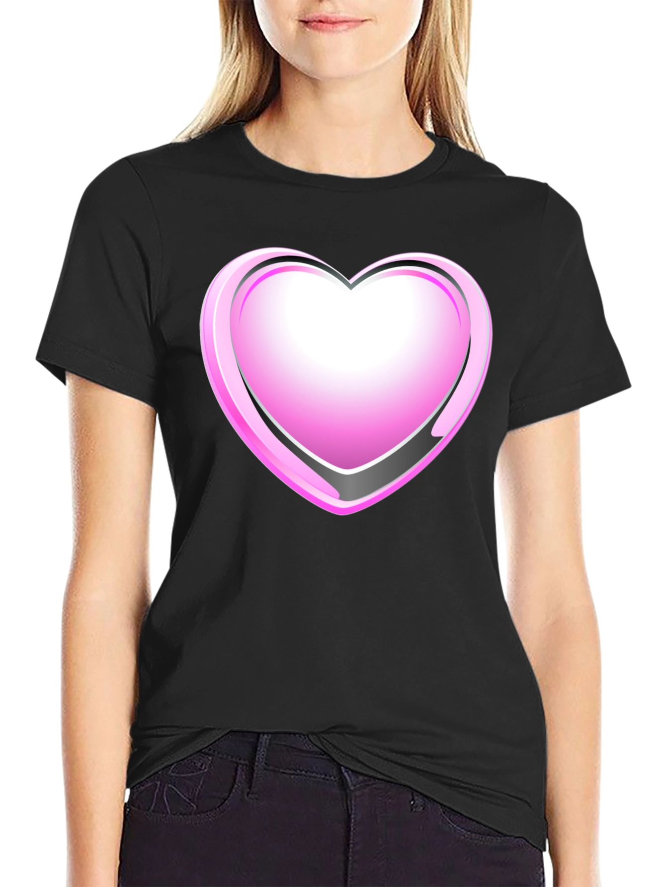 Black T-Shirt with Pink Heart