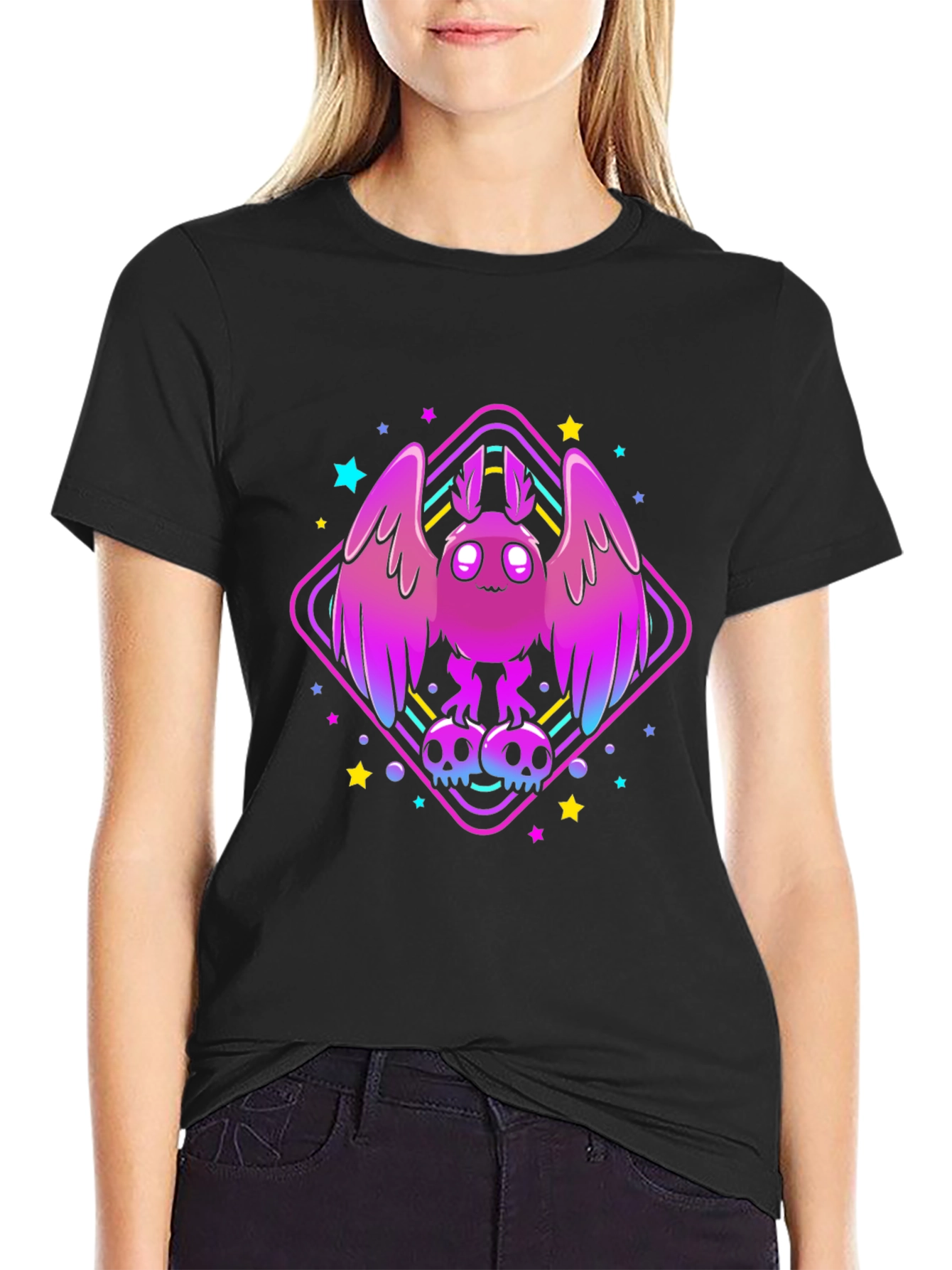 Mothman Graphic Tee - Neon Spooky Style