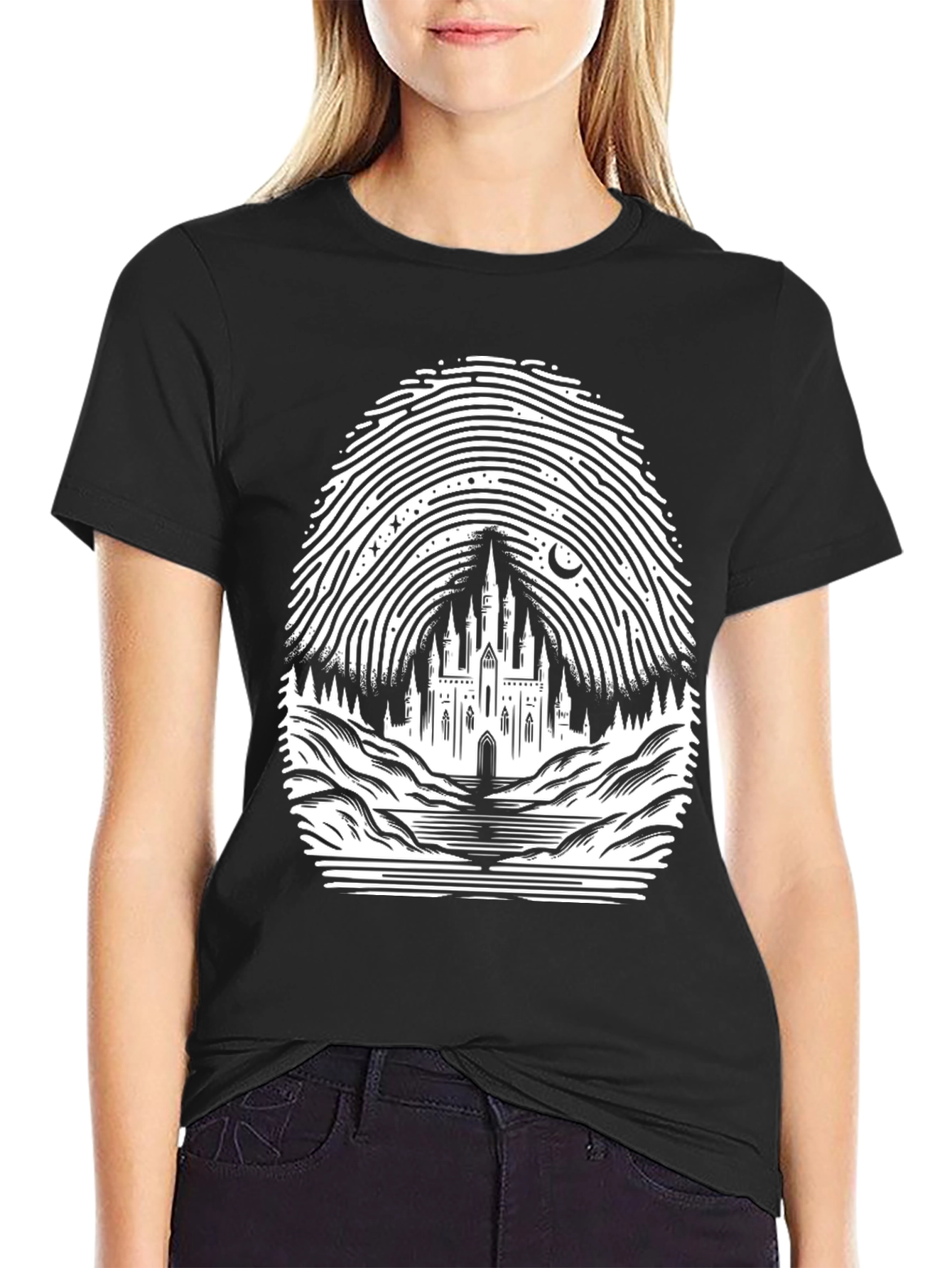 Castle Fingerprint Graphic Tee - Black