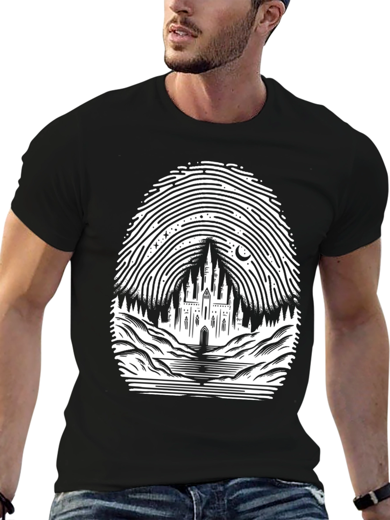 Castle Fingerprint Graphic Tee - Black