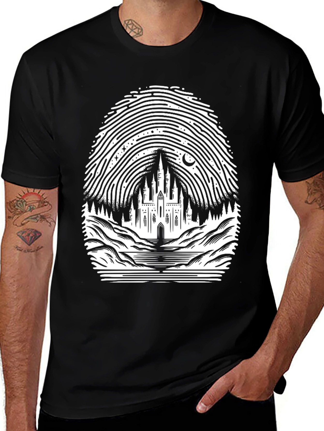 Castle Fingerprint Graphic Tee - Black
