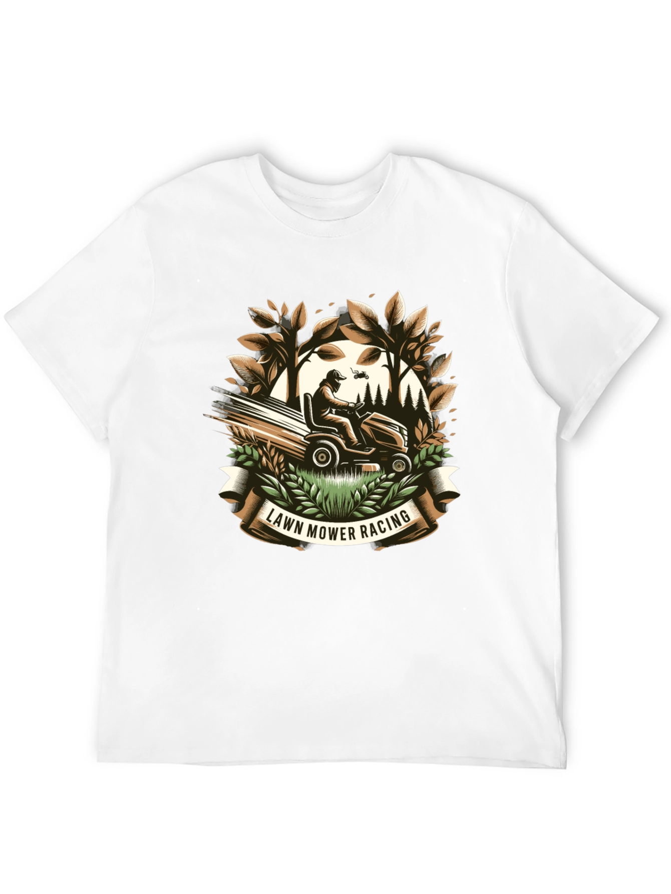 Lawn Mower Racing Graphic Tee - Black Cotton T-Shirt