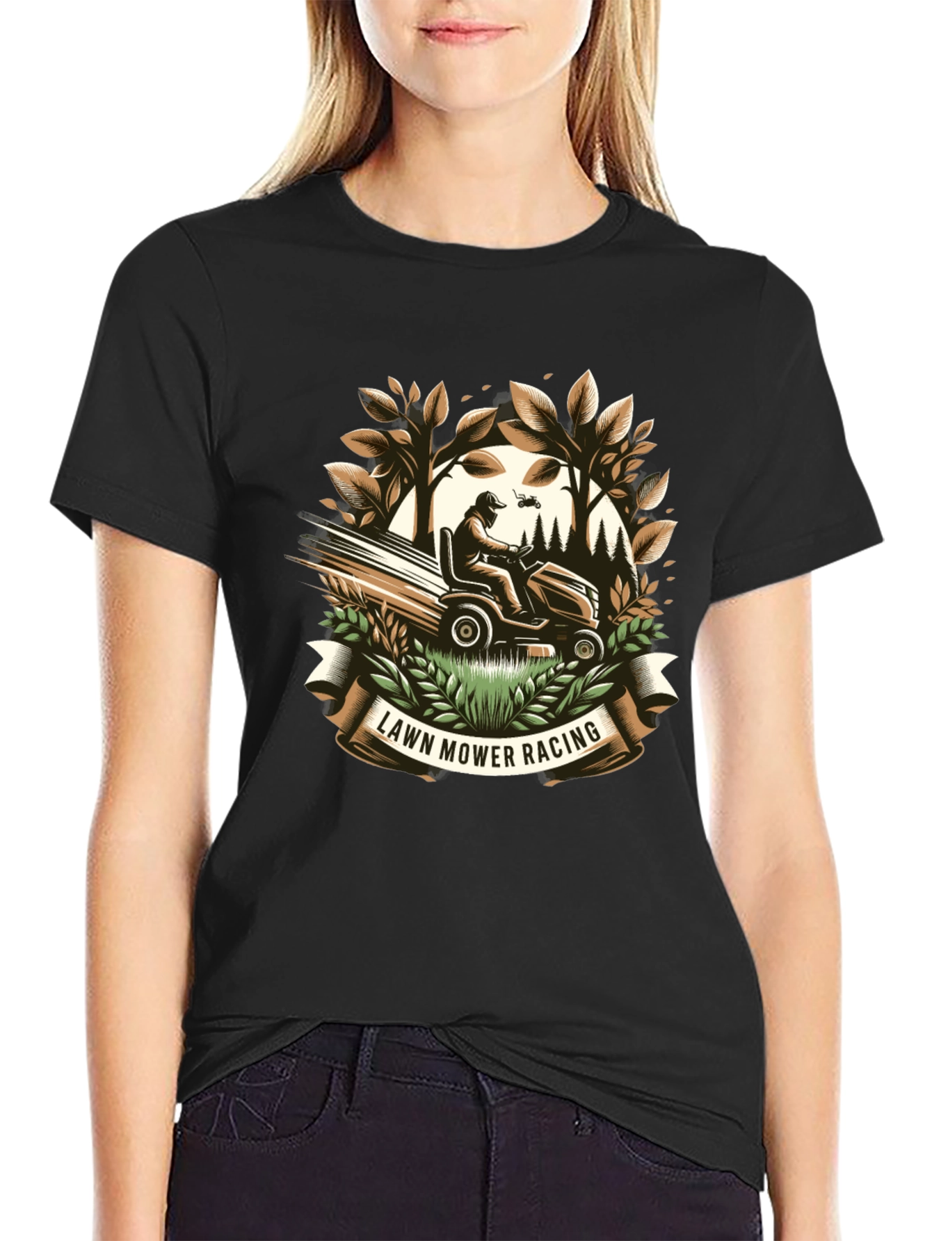 Lawn Mower Racing Graphic Tee - Black Cotton T-Shirt