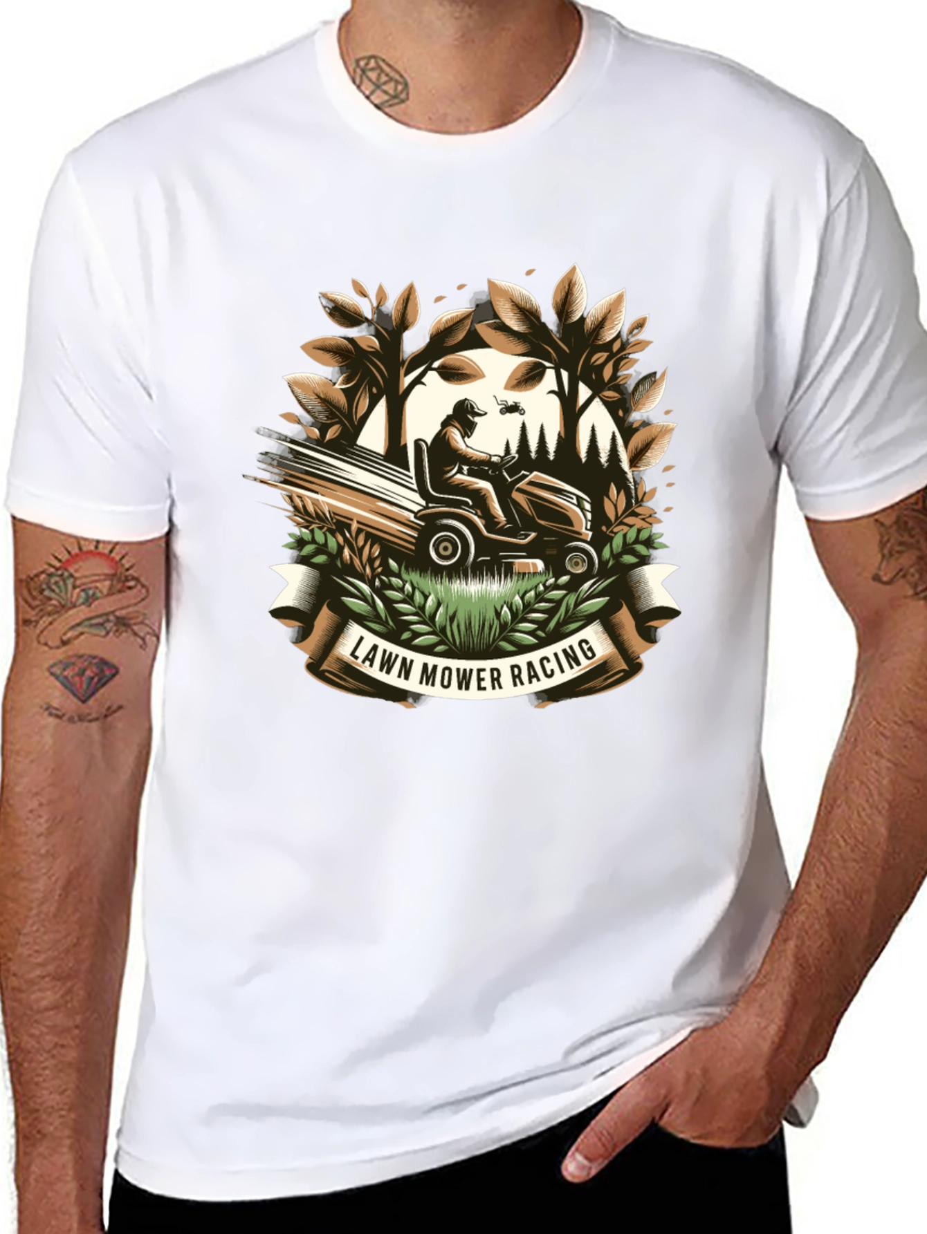 Lawn Mower Racing Graphic Tee - Black Cotton T-Shirt