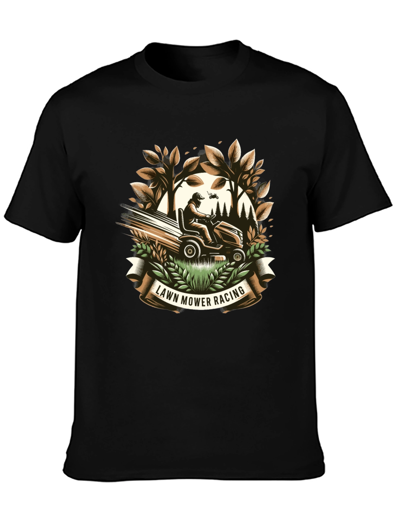 Lawn Mower Racing Graphic Tee - Black Cotton T-Shirt