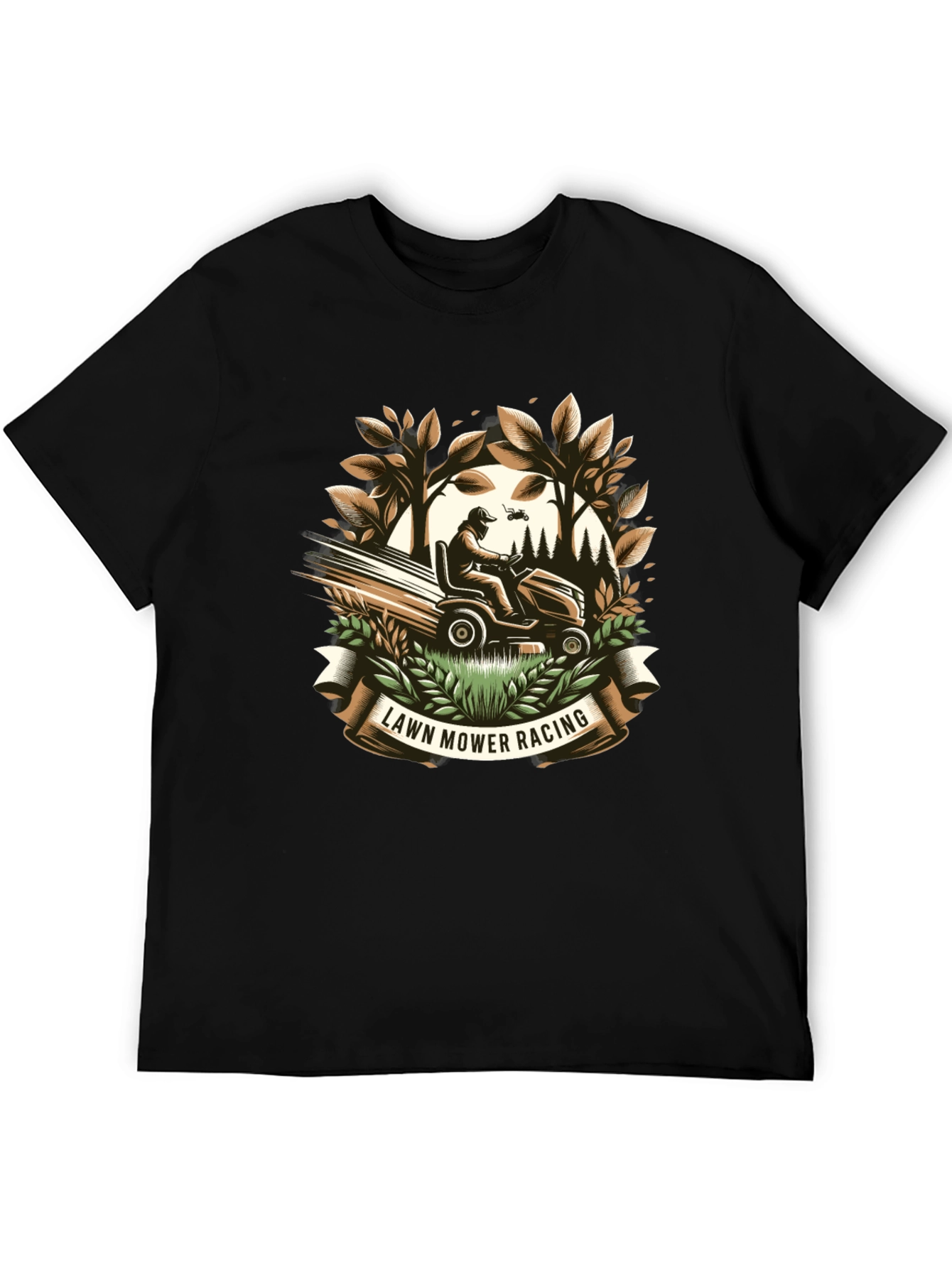 Lawn Mower Racing Graphic Tee - Black Cotton T-Shirt