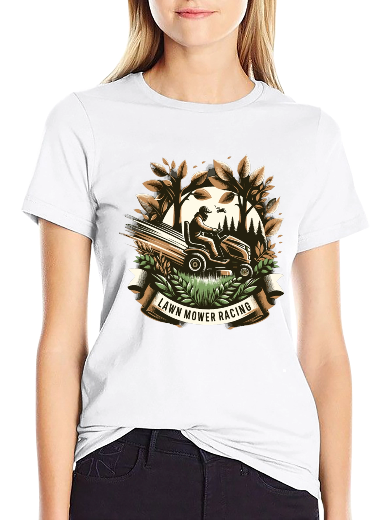 Lawn Mower Racing Graphic Tee - Black Cotton T-Shirt