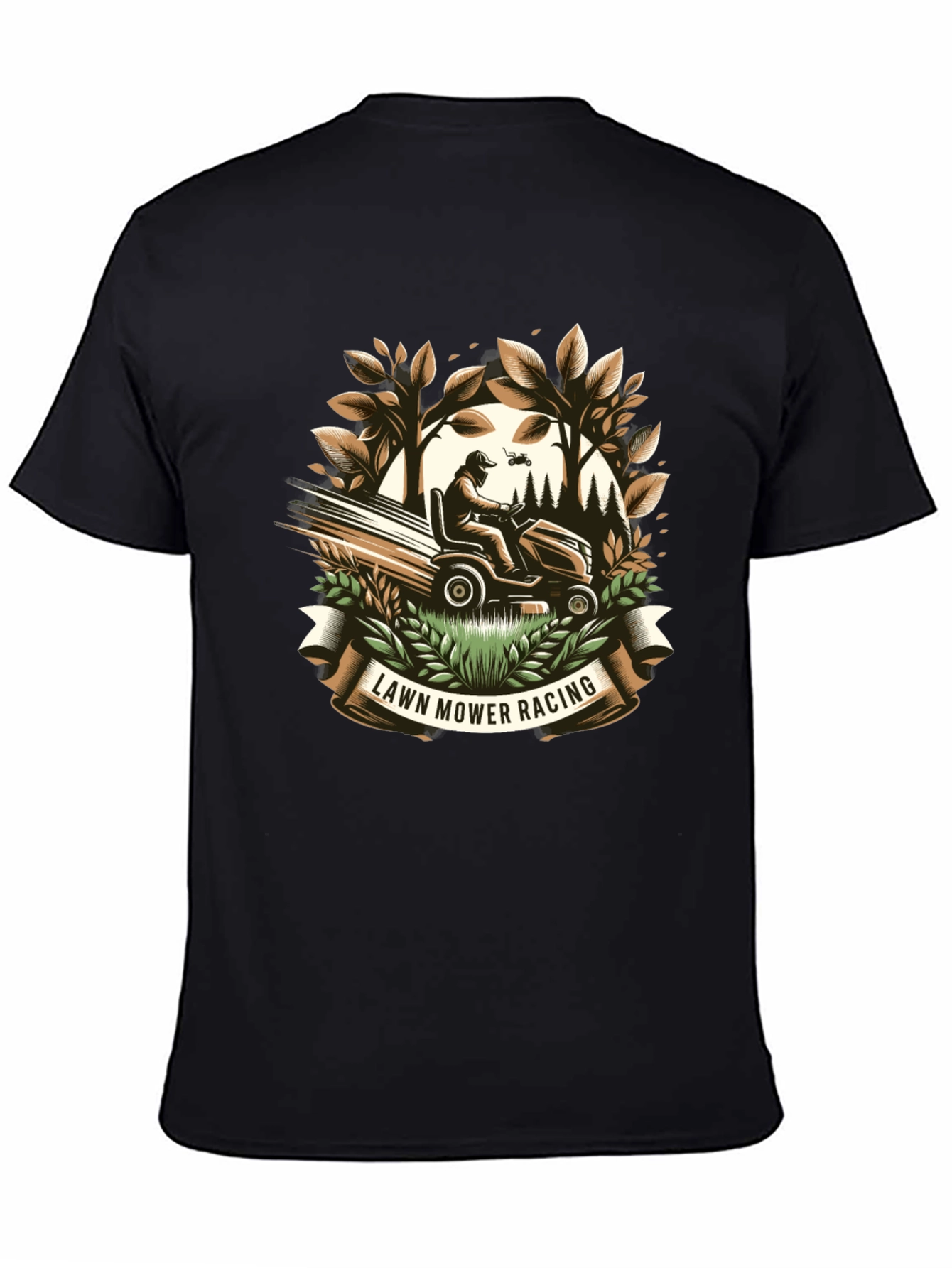 Lawn Mower Racing Graphic Tee - Black Cotton T-Shirt
