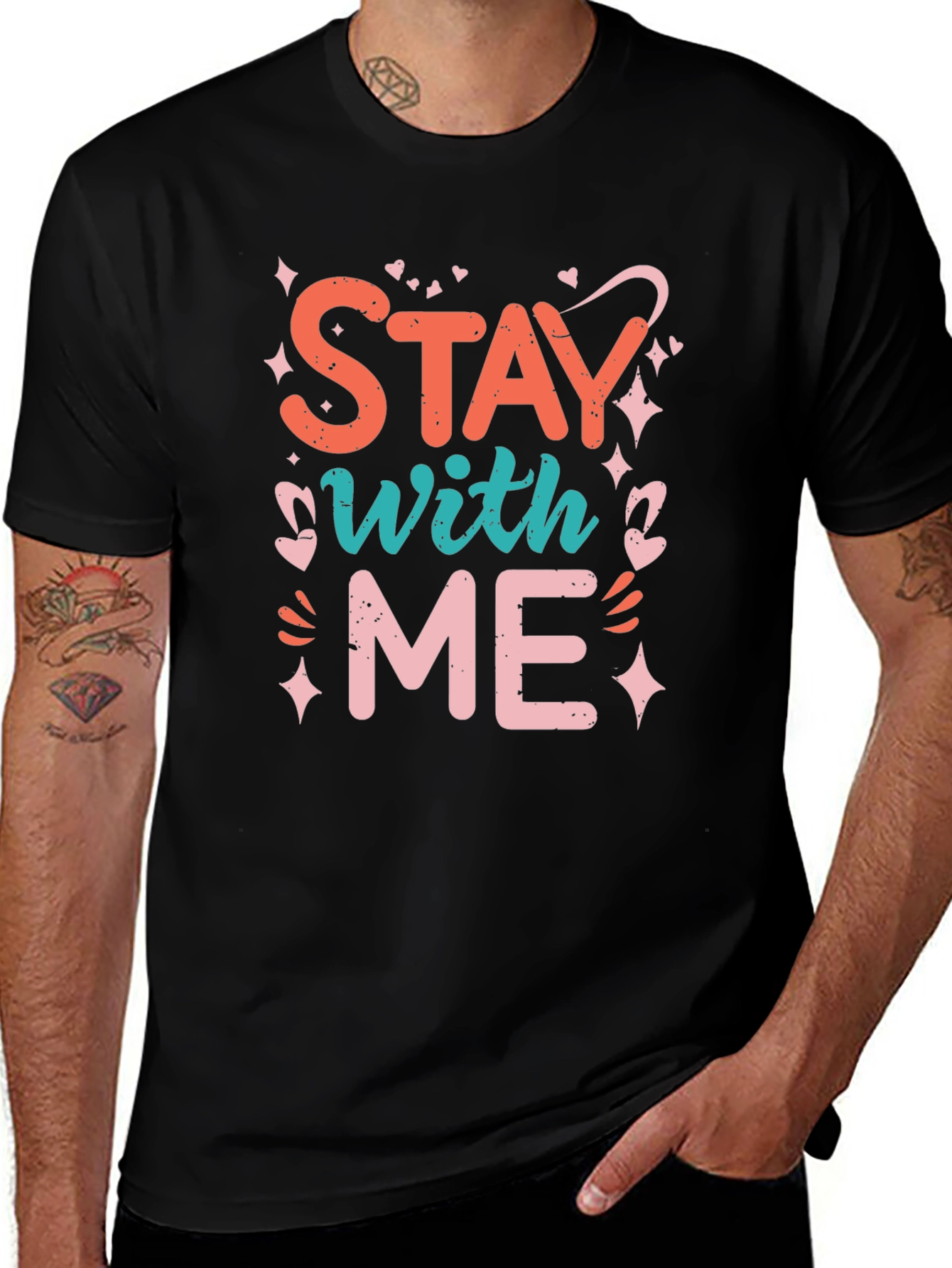 Stay With Me Graphic Tee - Trendy Black T-Shirt