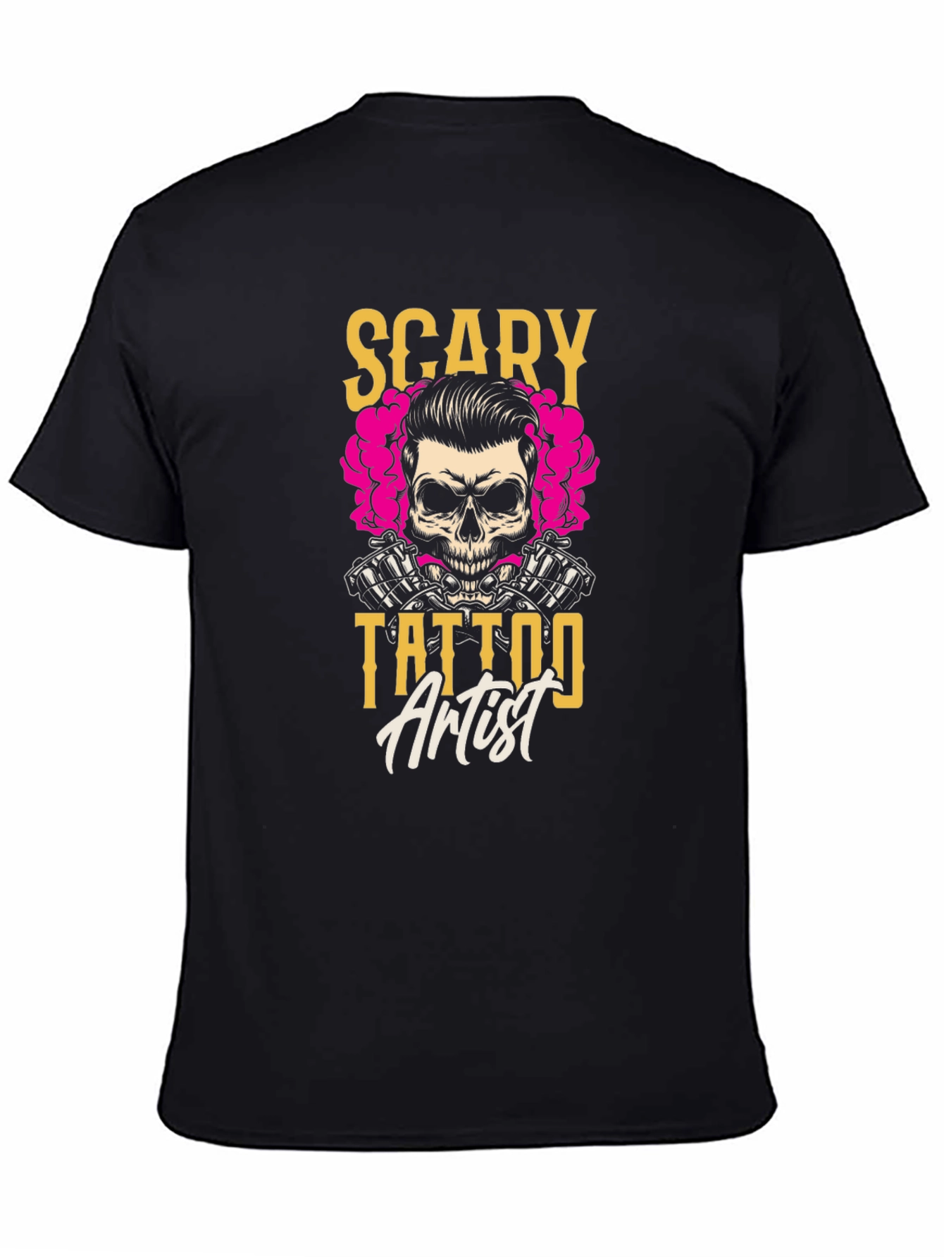 Scary Tattoo Artist Graphic Tee - Black Cotton T-Shirt
