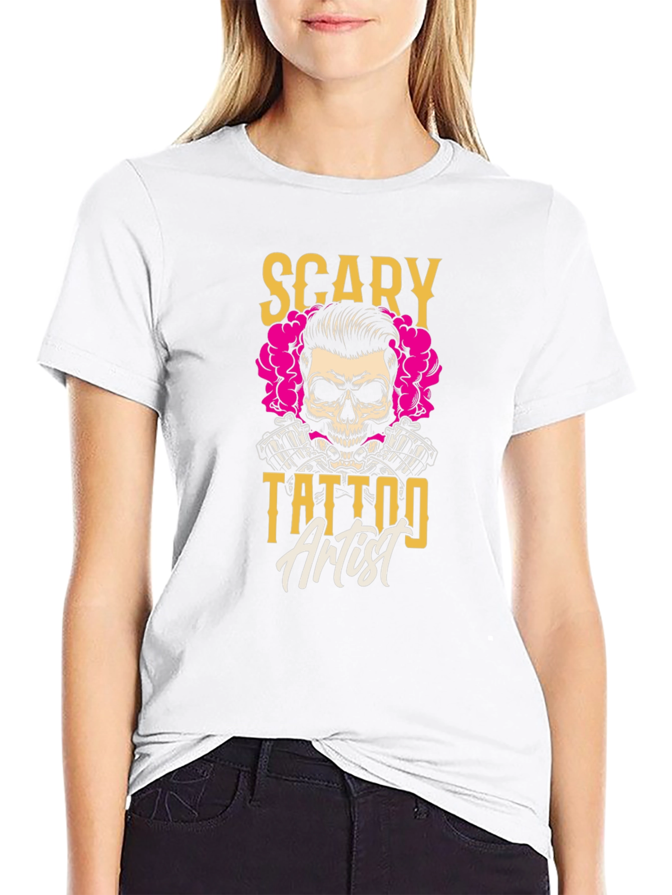Scary Tattoo Artist Graphic Tee - Black Cotton T-Shirt