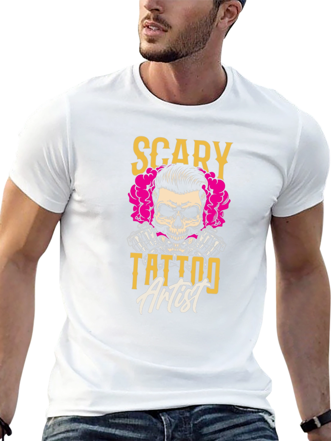 Scary Tattoo Artist Graphic Tee - Black Cotton T-Shirt