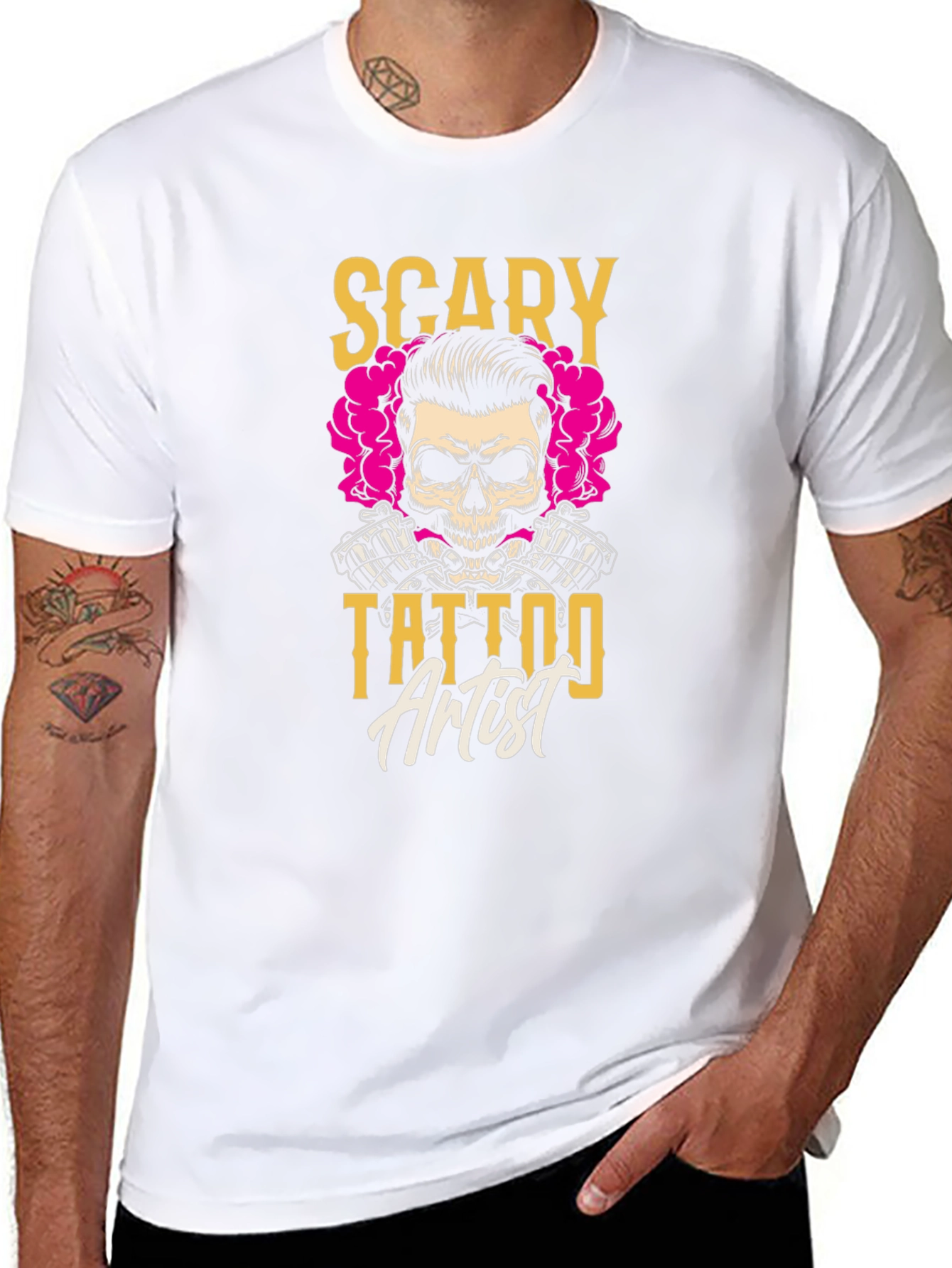 Scary Tattoo Artist Graphic Tee - Black Cotton T-Shirt