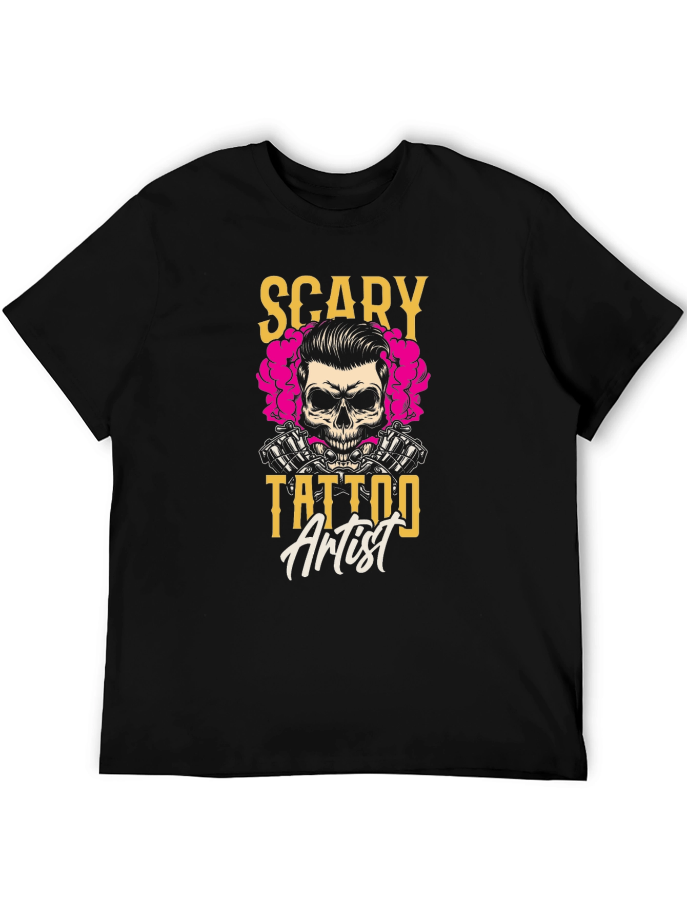 Scary Tattoo Artist Graphic Tee - Black Cotton T-Shirt