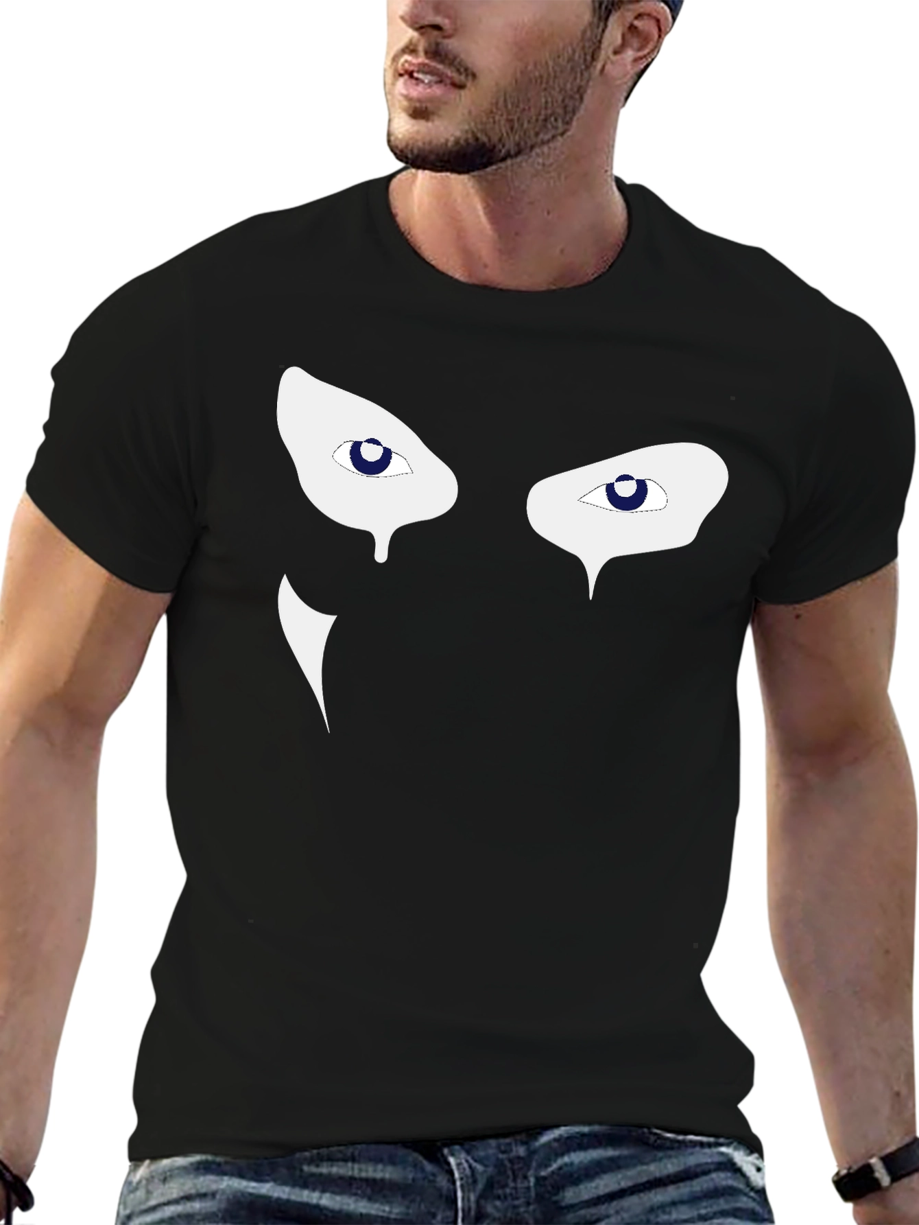 Mens Black Graphic Tee - Mysterious Eyes