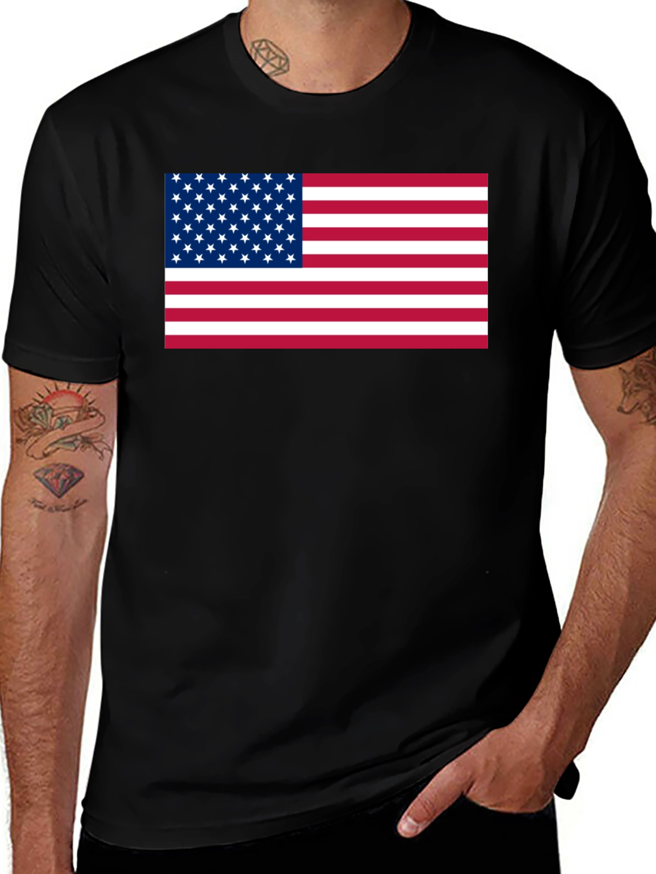 American Flag Graphic Print Black T-Shirt