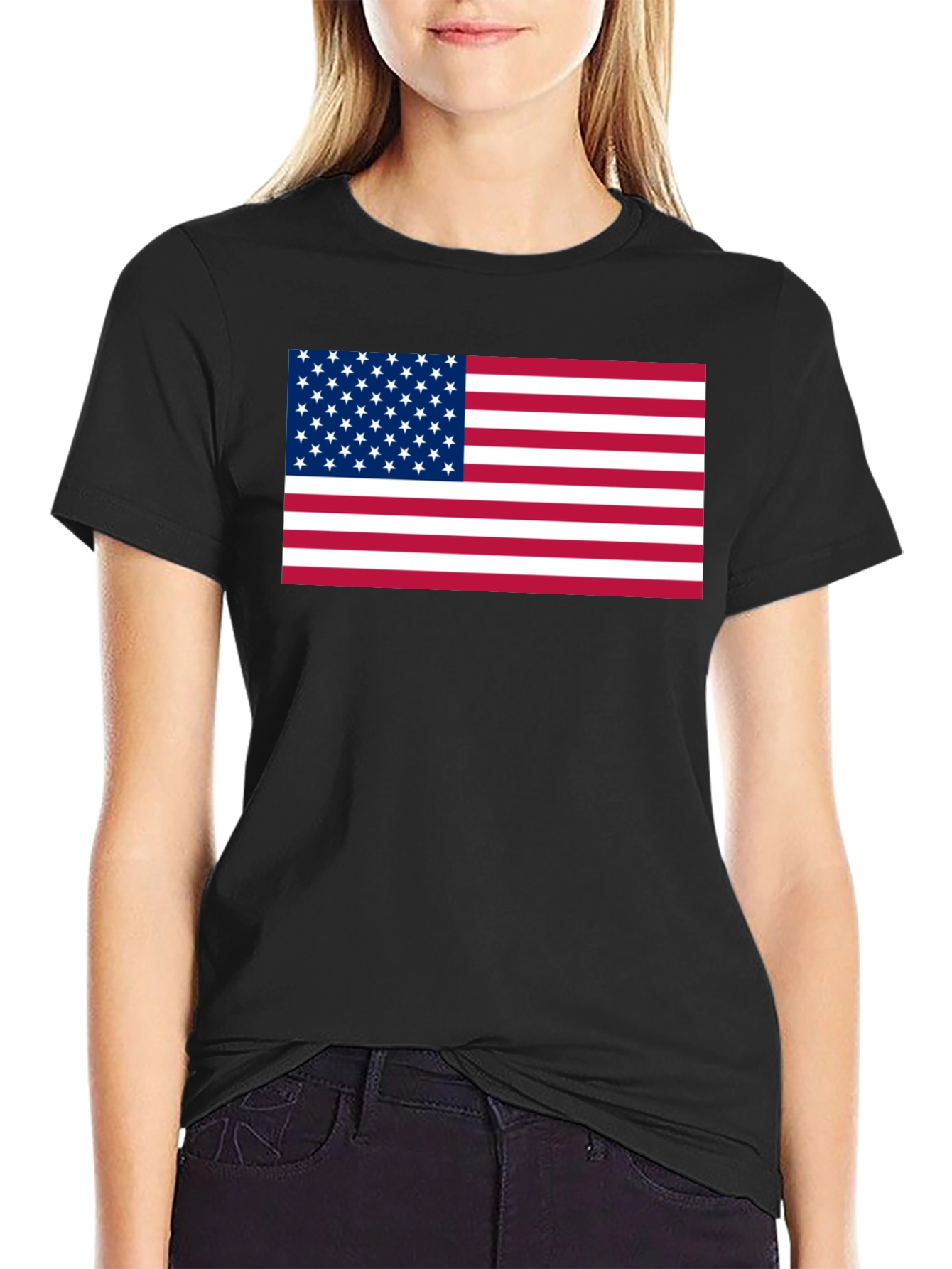 American Flag Graphic Print Black T-Shirt