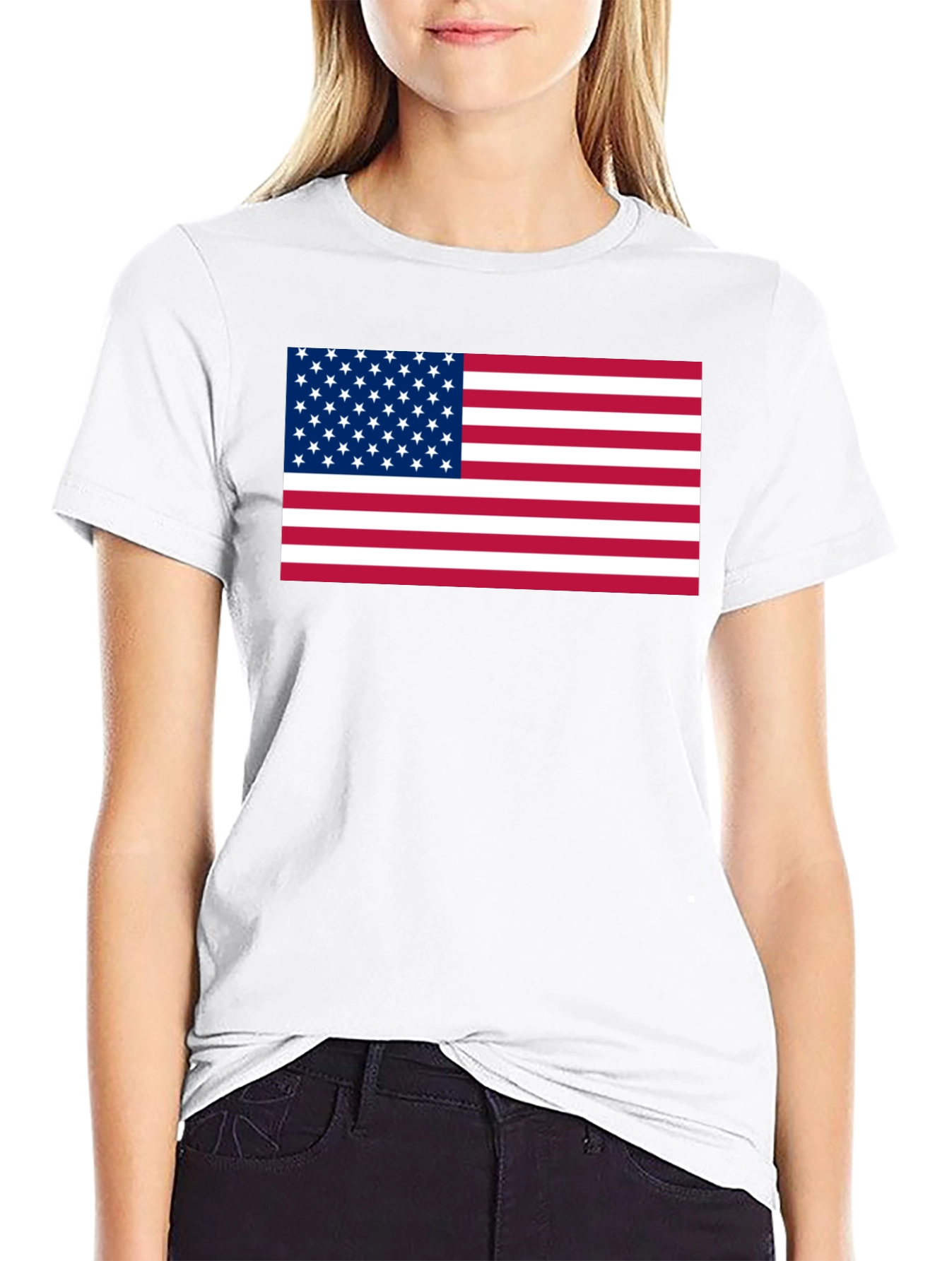 American Flag Graphic Print Black T-Shirt