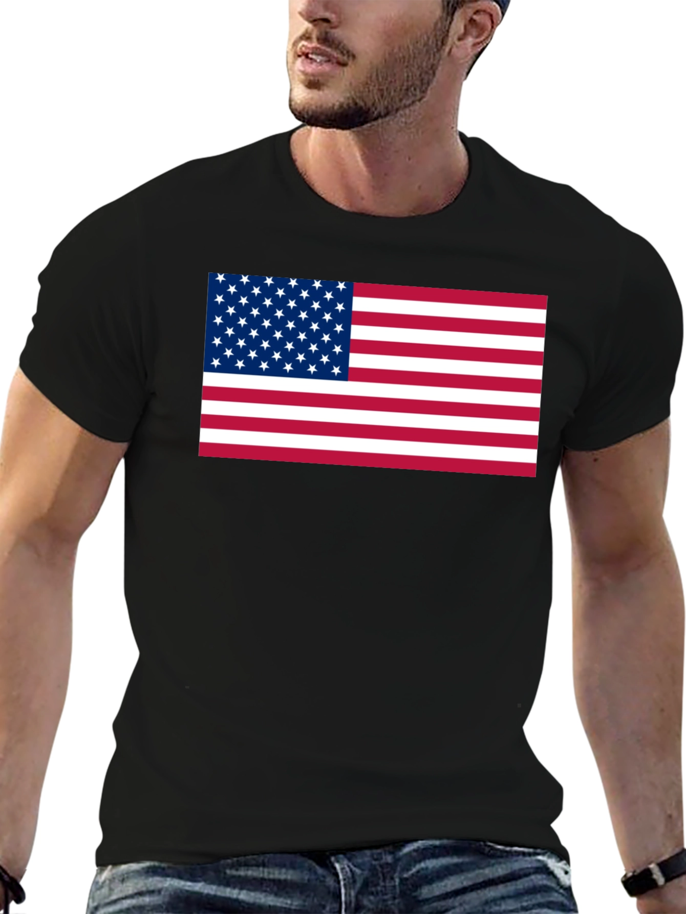 American Flag Graphic Print Black T-Shirt
