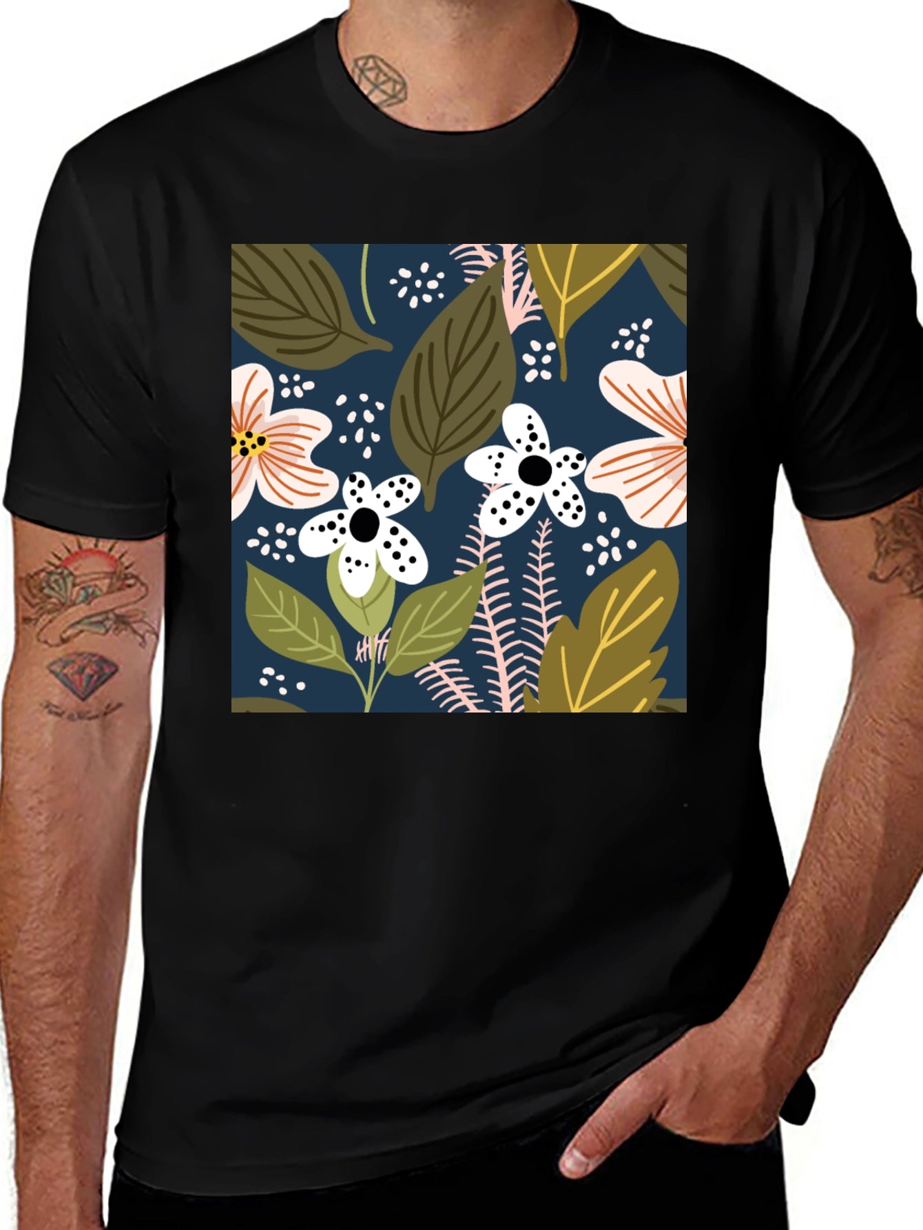 Floral Print Black T-Shirt