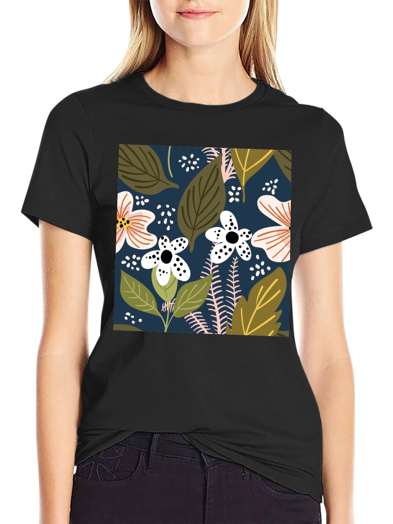 Floral Print Black T-Shirt