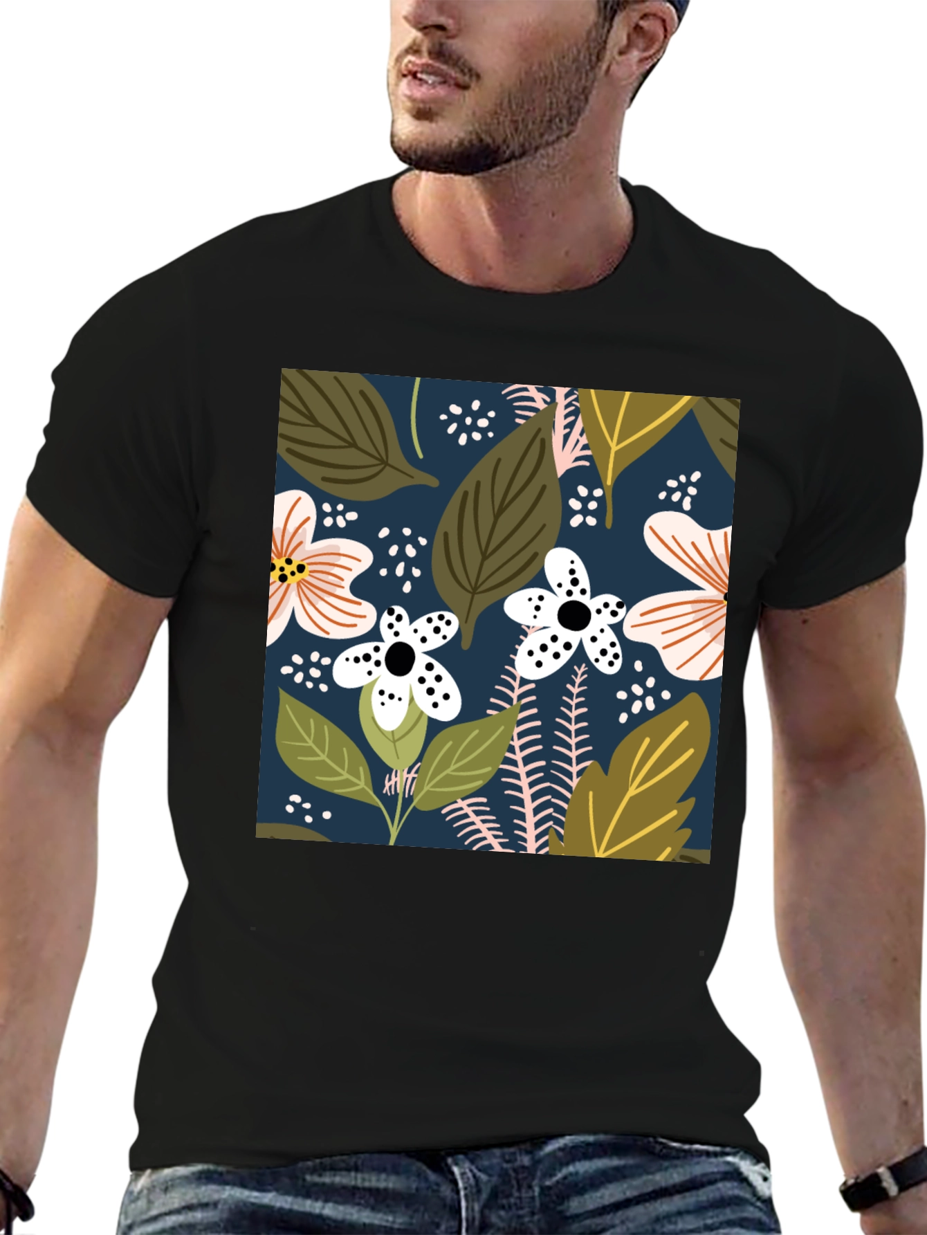 Floral Print Black T-Shirt