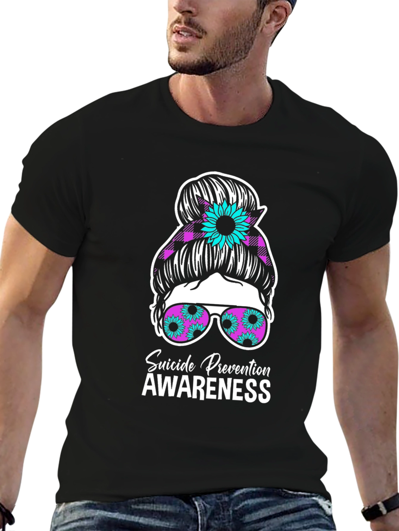 Suicide Prevention Awareness Messy Bun T-Shirt
