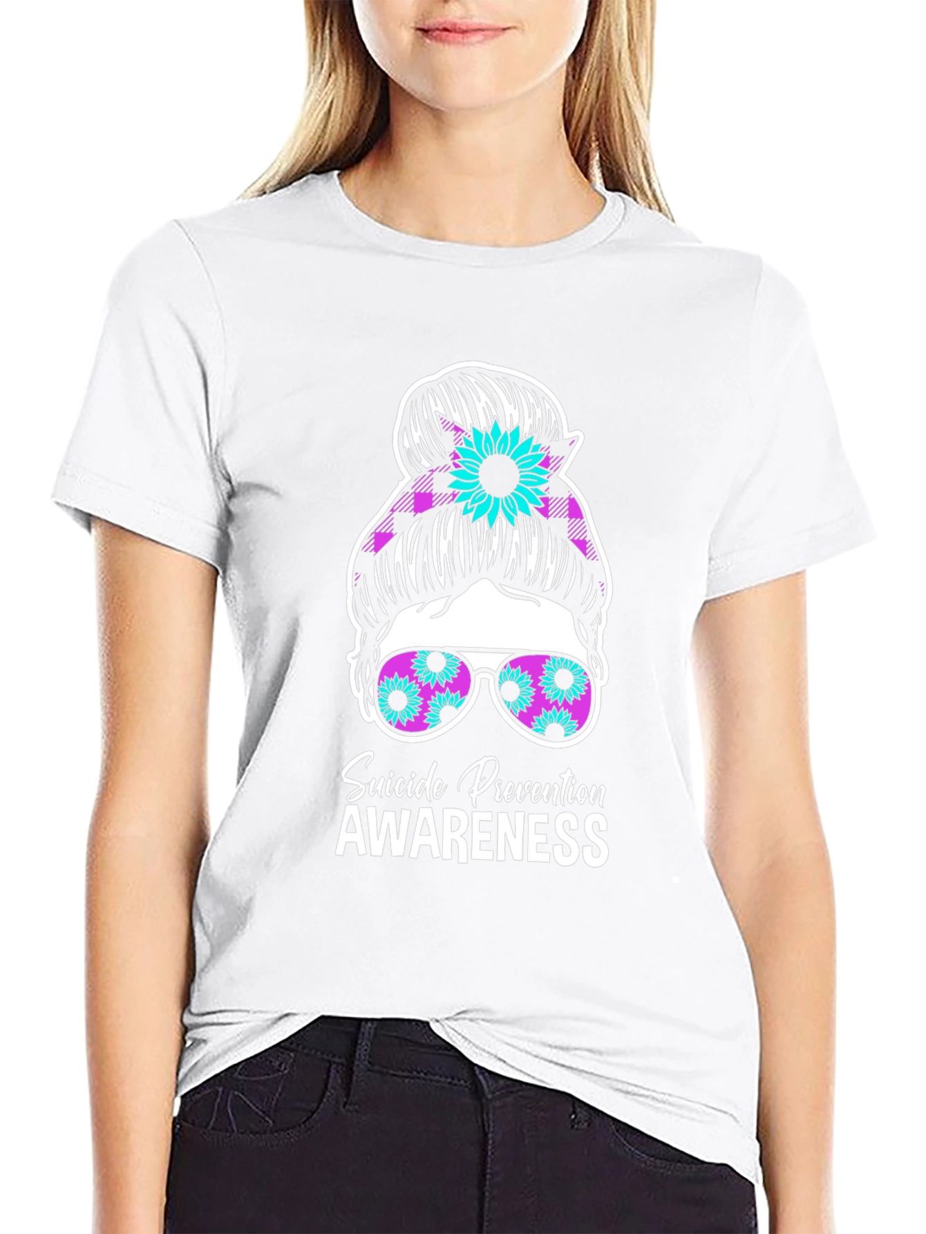 Suicide Prevention Awareness Messy Bun T-Shirt
