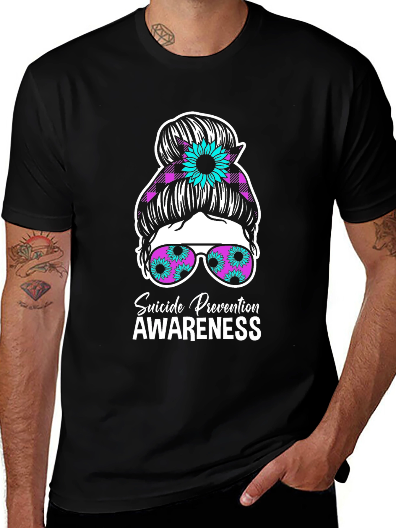 Suicide Prevention Awareness Messy Bun T-Shirt