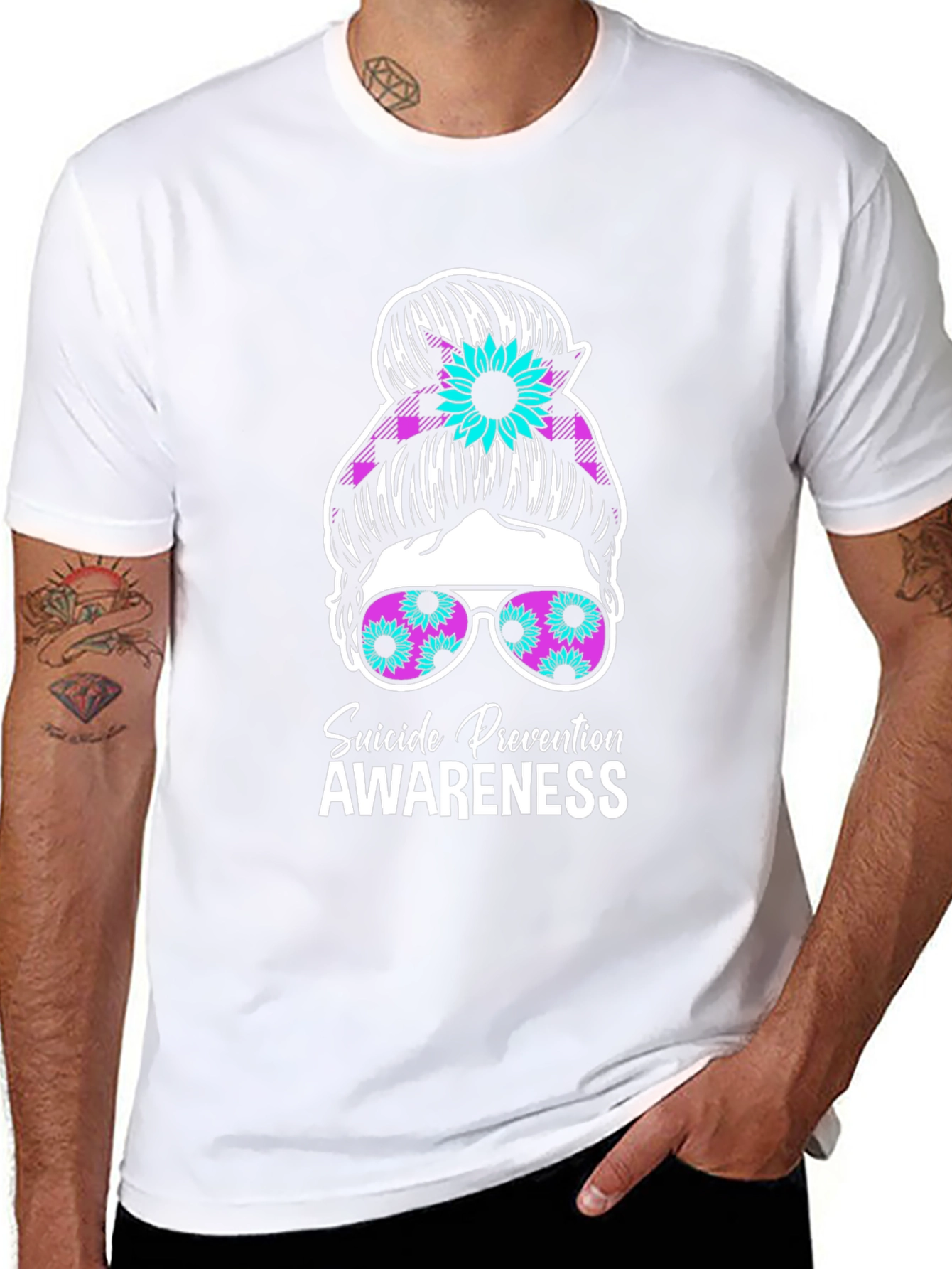 Suicide Prevention Awareness Messy Bun T-Shirt