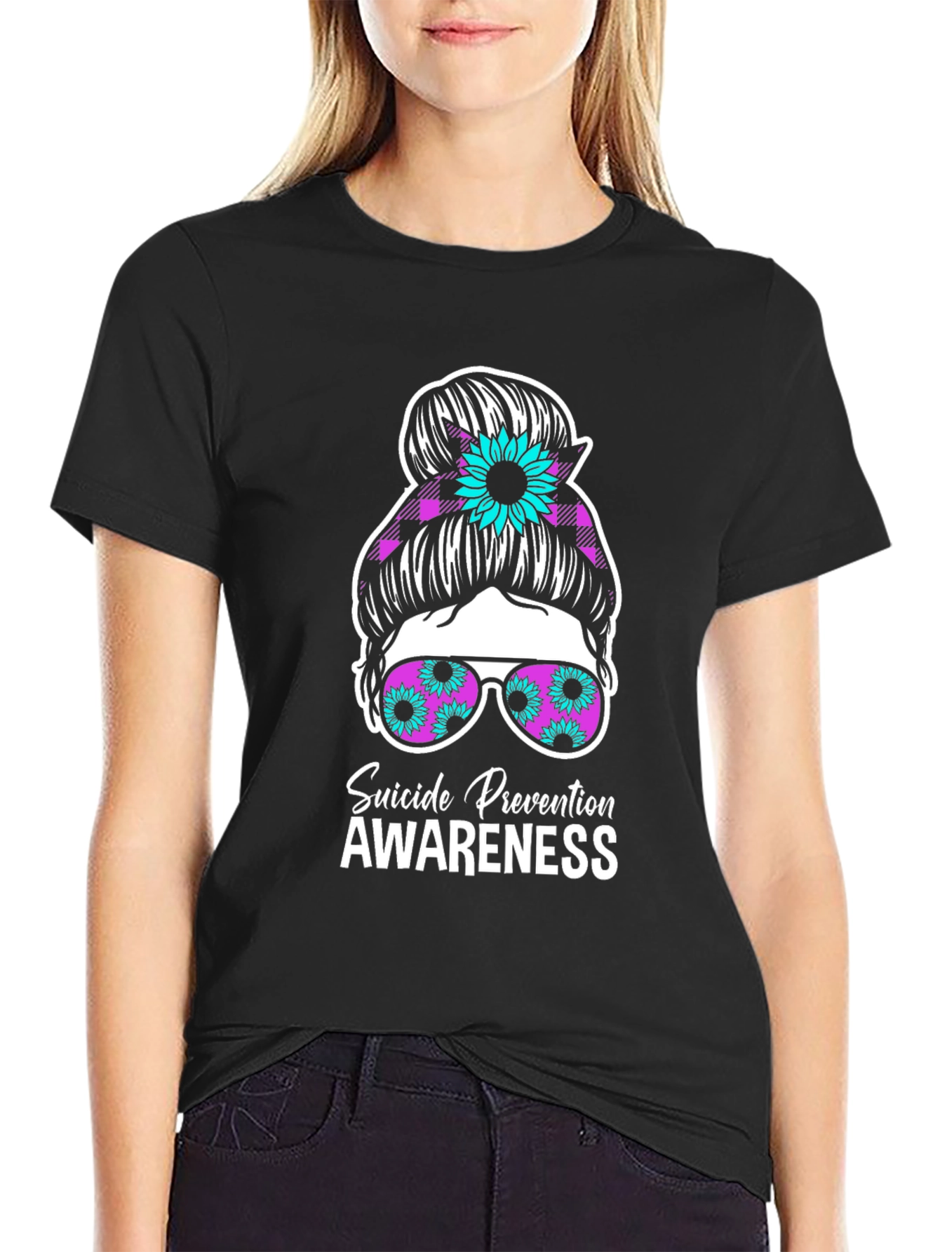 Suicide Prevention Awareness Messy Bun T-Shirt