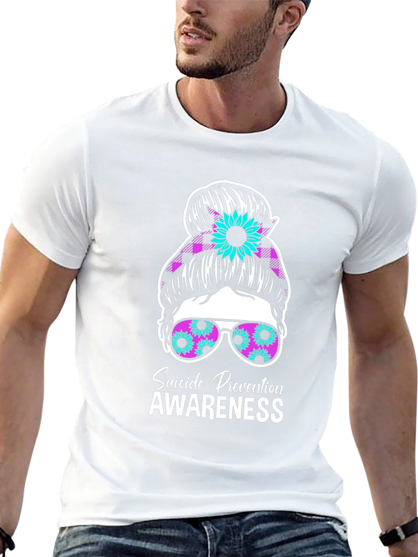 Suicide Prevention Awareness Messy Bun T-Shirt