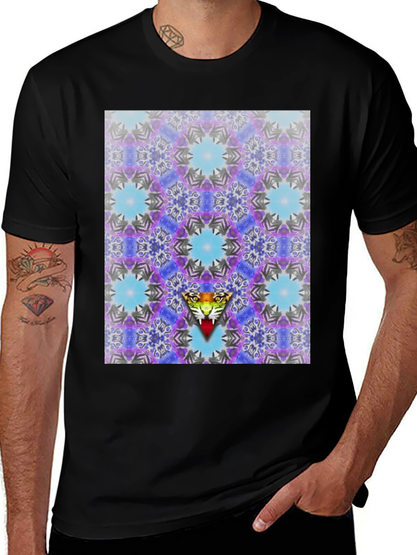 Kaleidoscope Tiger Graphic Black T-Shirt