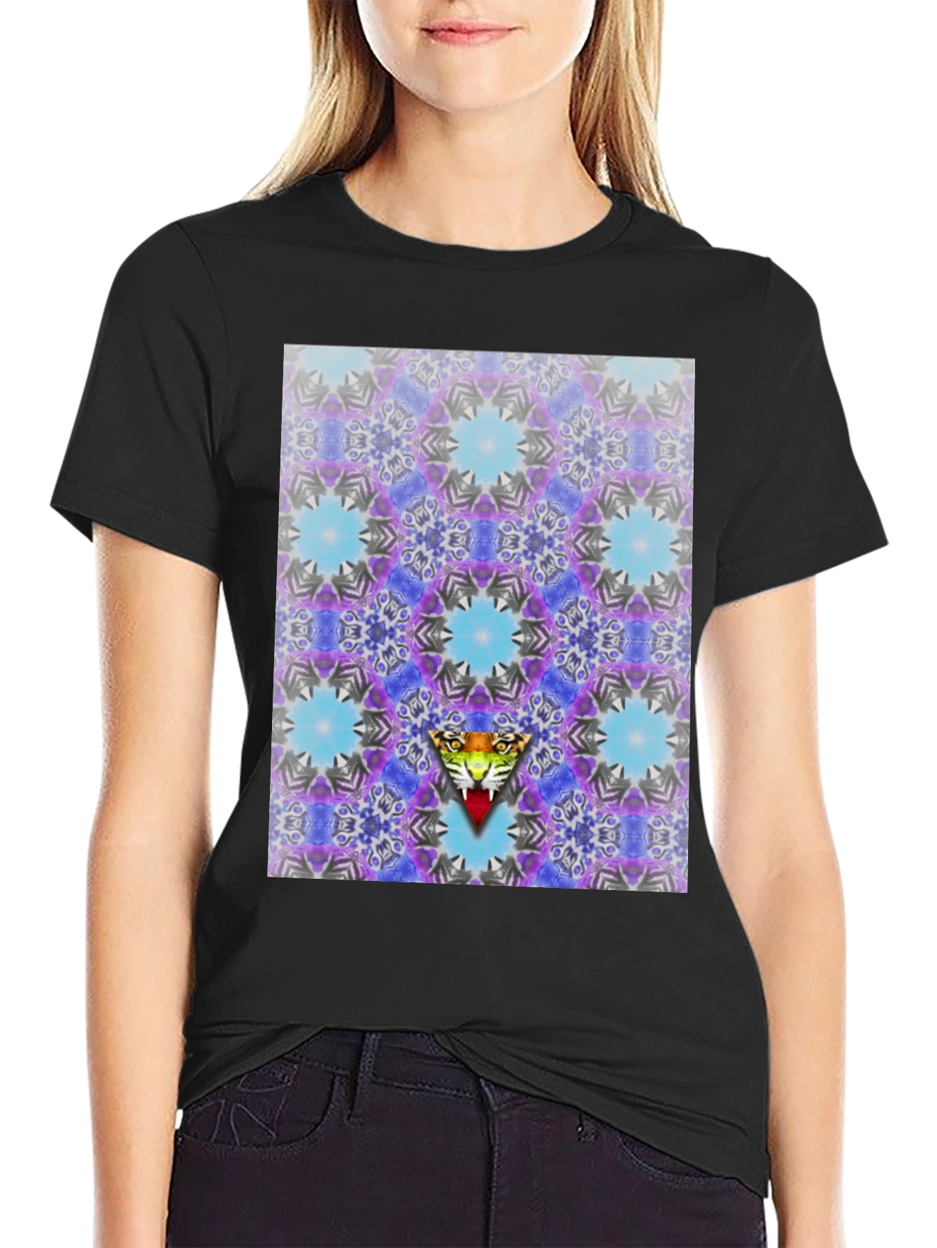 Kaleidoscope Tiger Graphic Black T-Shirt