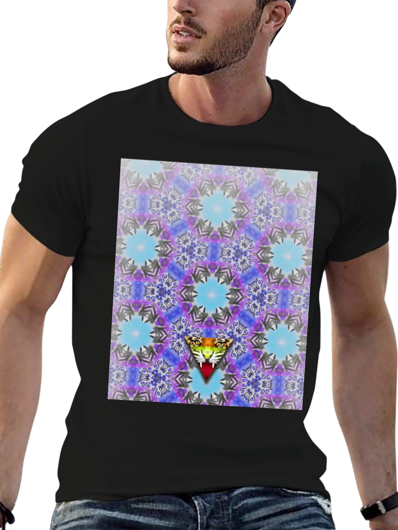 Kaleidoscope Tiger Graphic Black T-Shirt