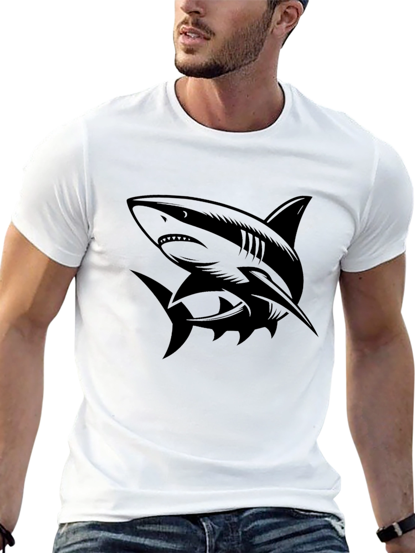 Mens Black Shark Graphic Tee